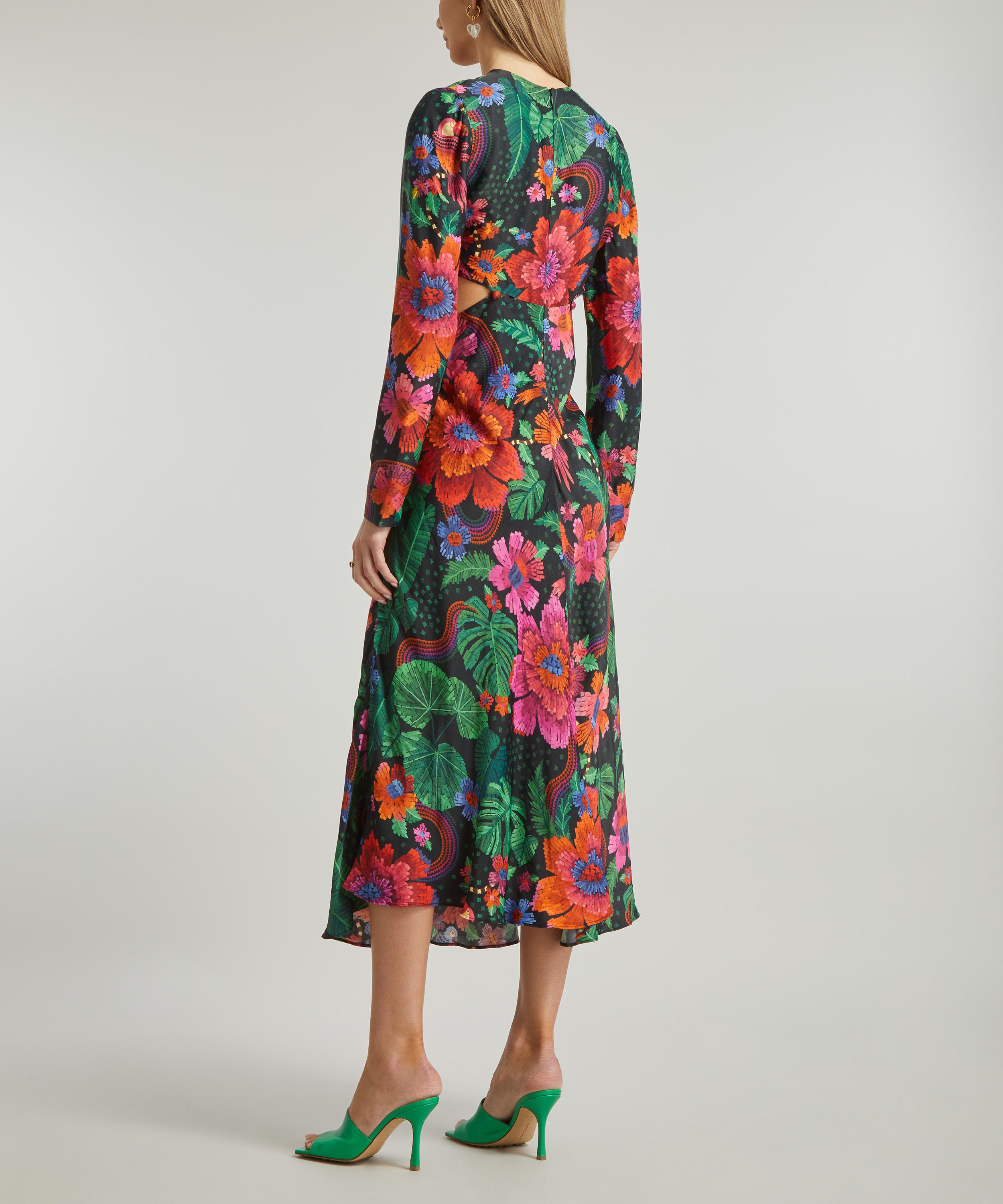 FARM Rio - Black Blooming Garden Cut-Out Midi-Dress image number 3