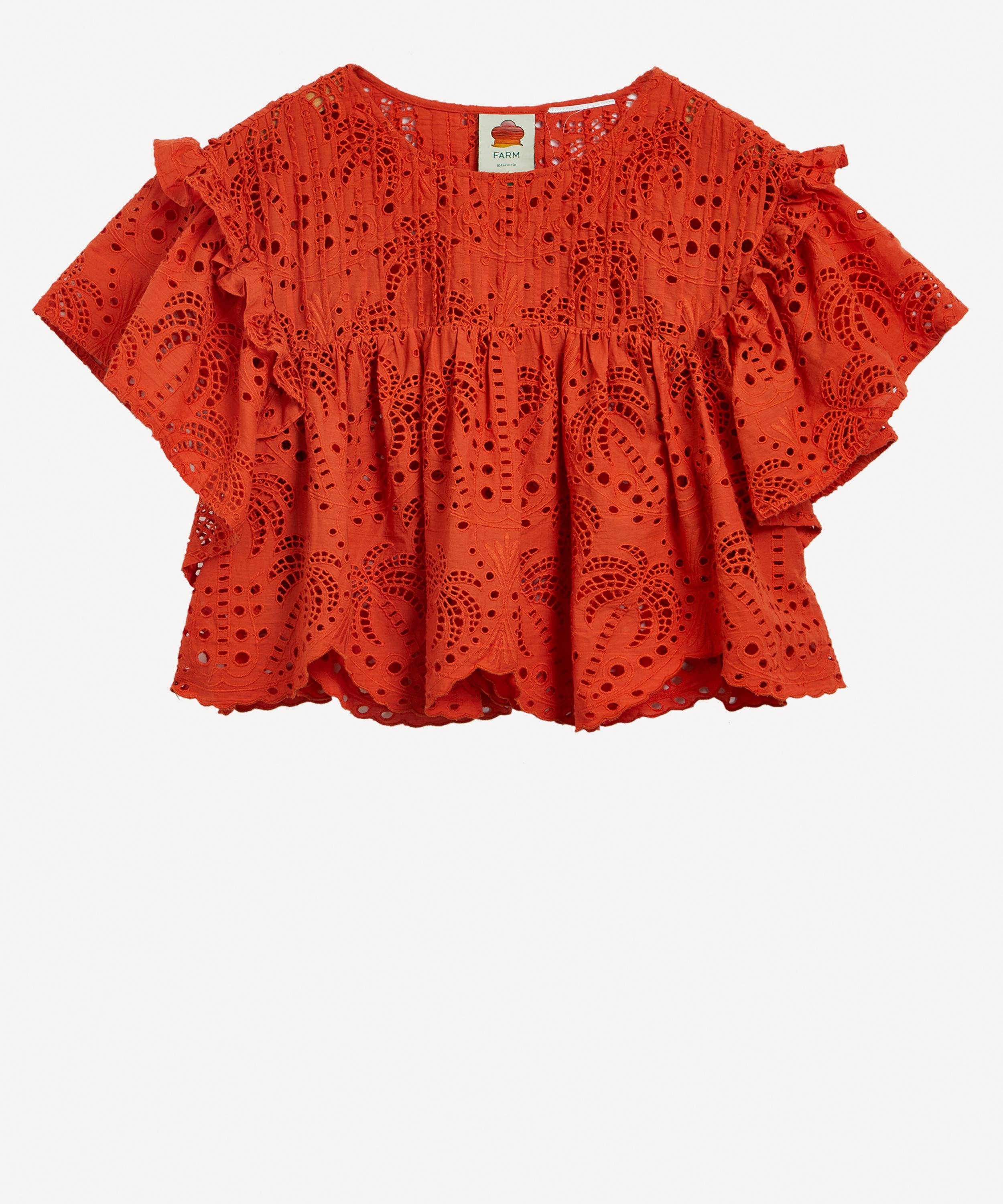 FARM Rio - Orange Palm Tree Richelieu Blouse image number 0