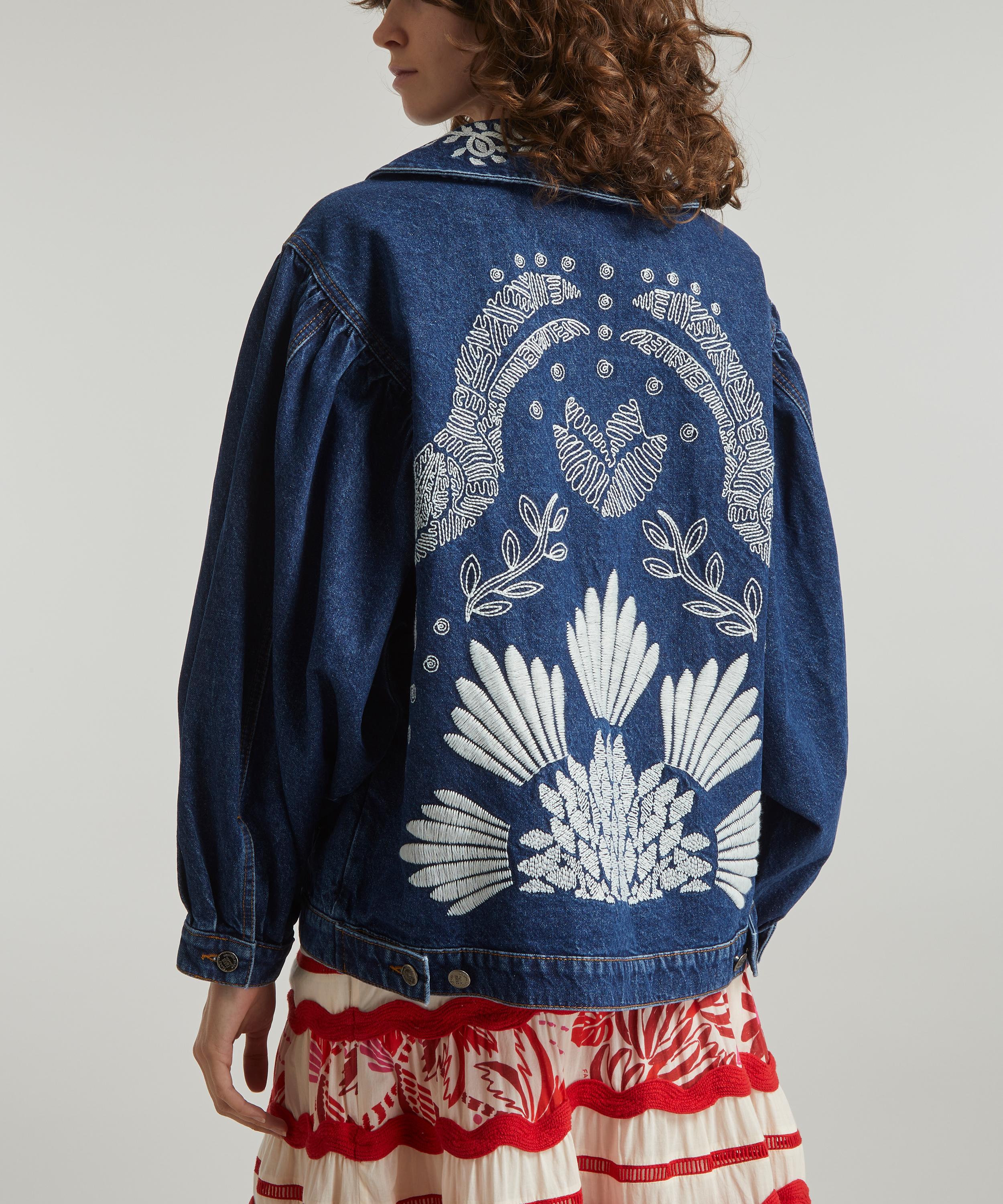 FARM Rio Embroidered Denim Pants in Blue