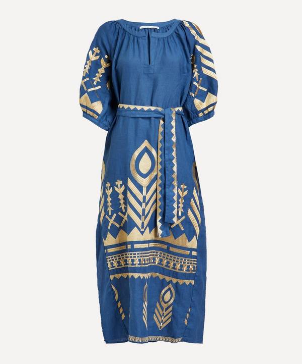 Kori - Feathers Embroidered Belted Midi-Dress image number 0