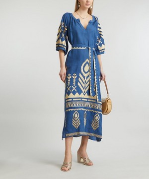 Kori - Feathers Embroidered Belted Midi-Dress image number 1