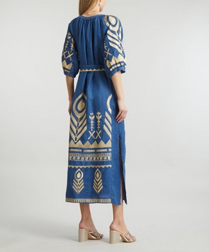Kori - Feathers Embroidered Belted Midi-Dress image number 3