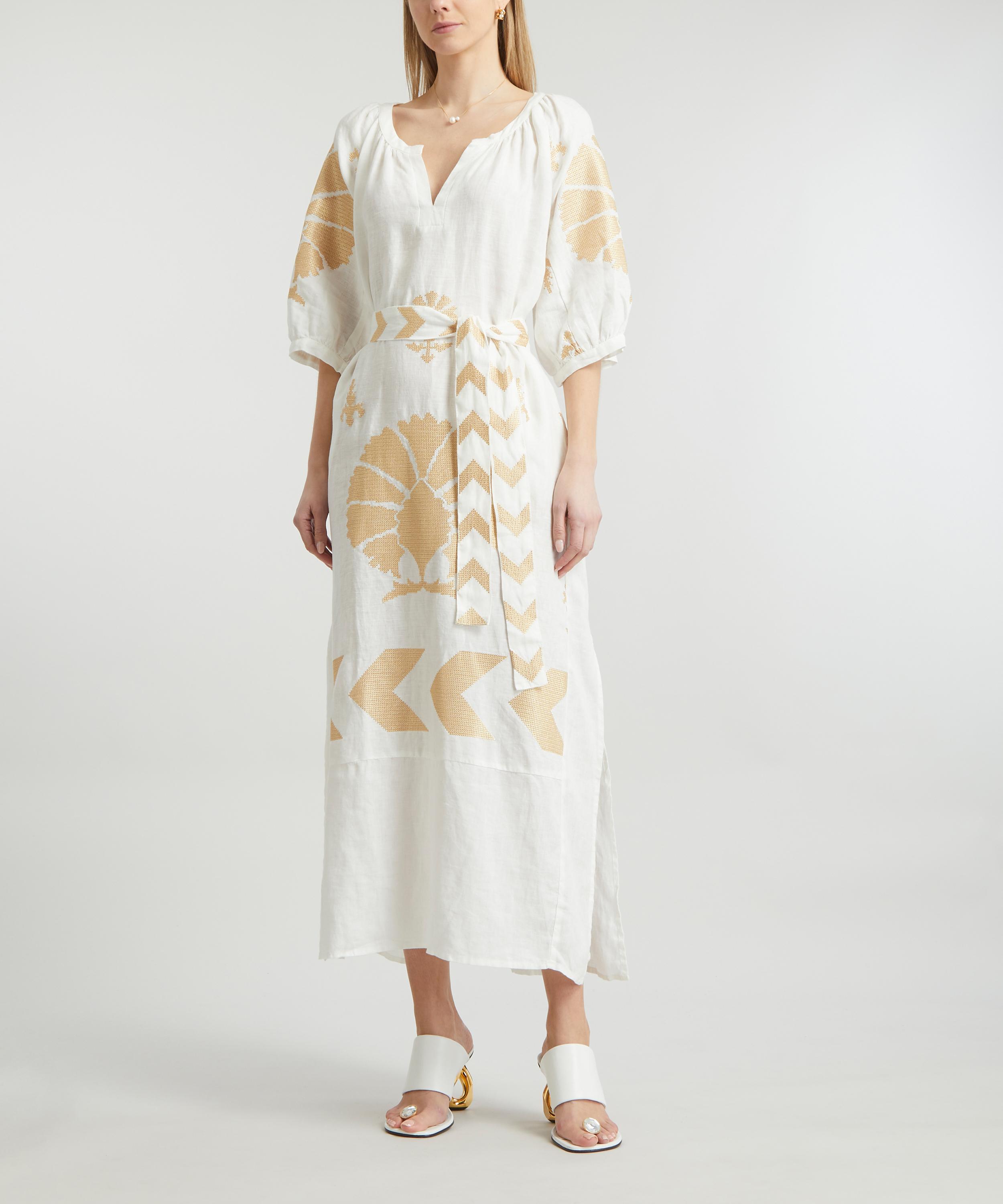 Kori - Peacock Embroidered Belted Midi-Dress image number 2