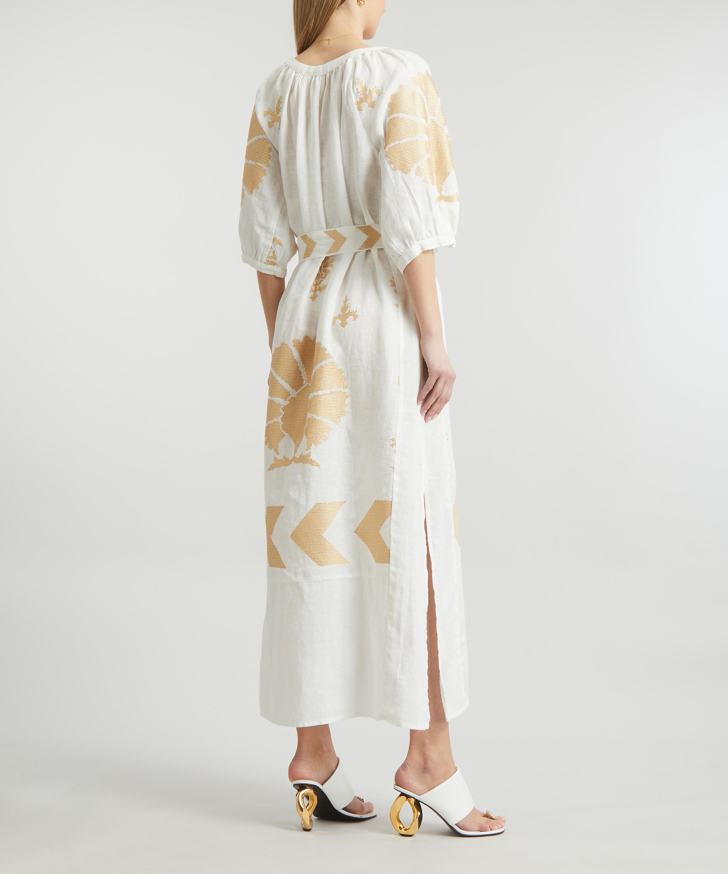 Kori - Peacock Embroidered Belted Midi-Dress image number 3