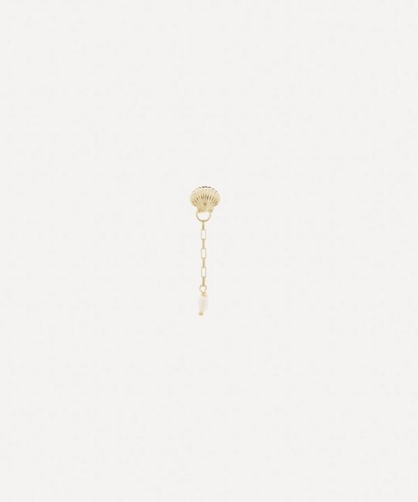 Anna + Nina - 14ct Gold-Plated Single Oyster Pearl Stud Chain Earring image number null