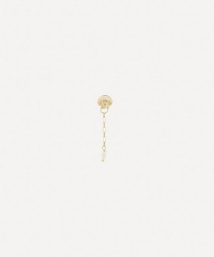 Anna + Nina - 14ct Gold-Plated Single Oyster Pearl Stud Chain Earring image number 0
