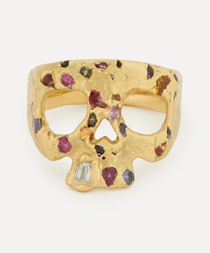 Polly Wales - 18ct Gold Extra Small Rainbow Confetti Skull Ring image number 0
