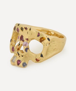 Polly Wales - 18ct Gold Extra Small Rainbow Confetti Skull Ring image number 1