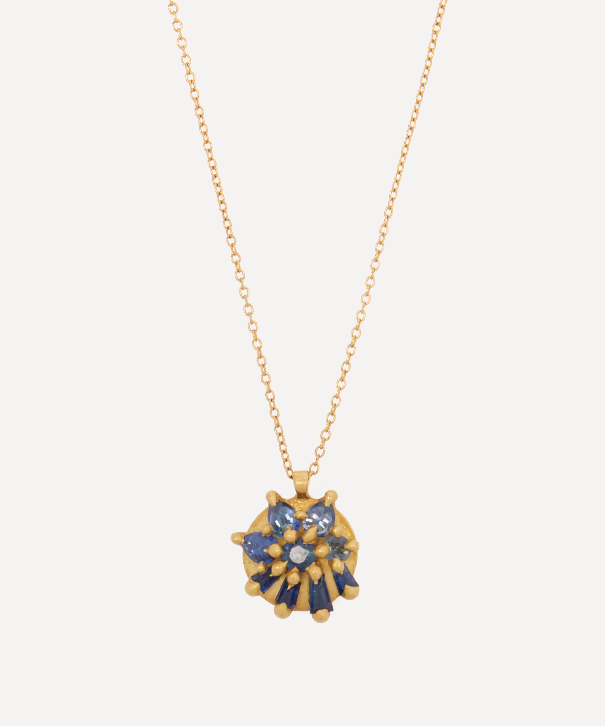 Polly Wales - 18ct Gold Blue Lyra Pendant Necklace image number 0