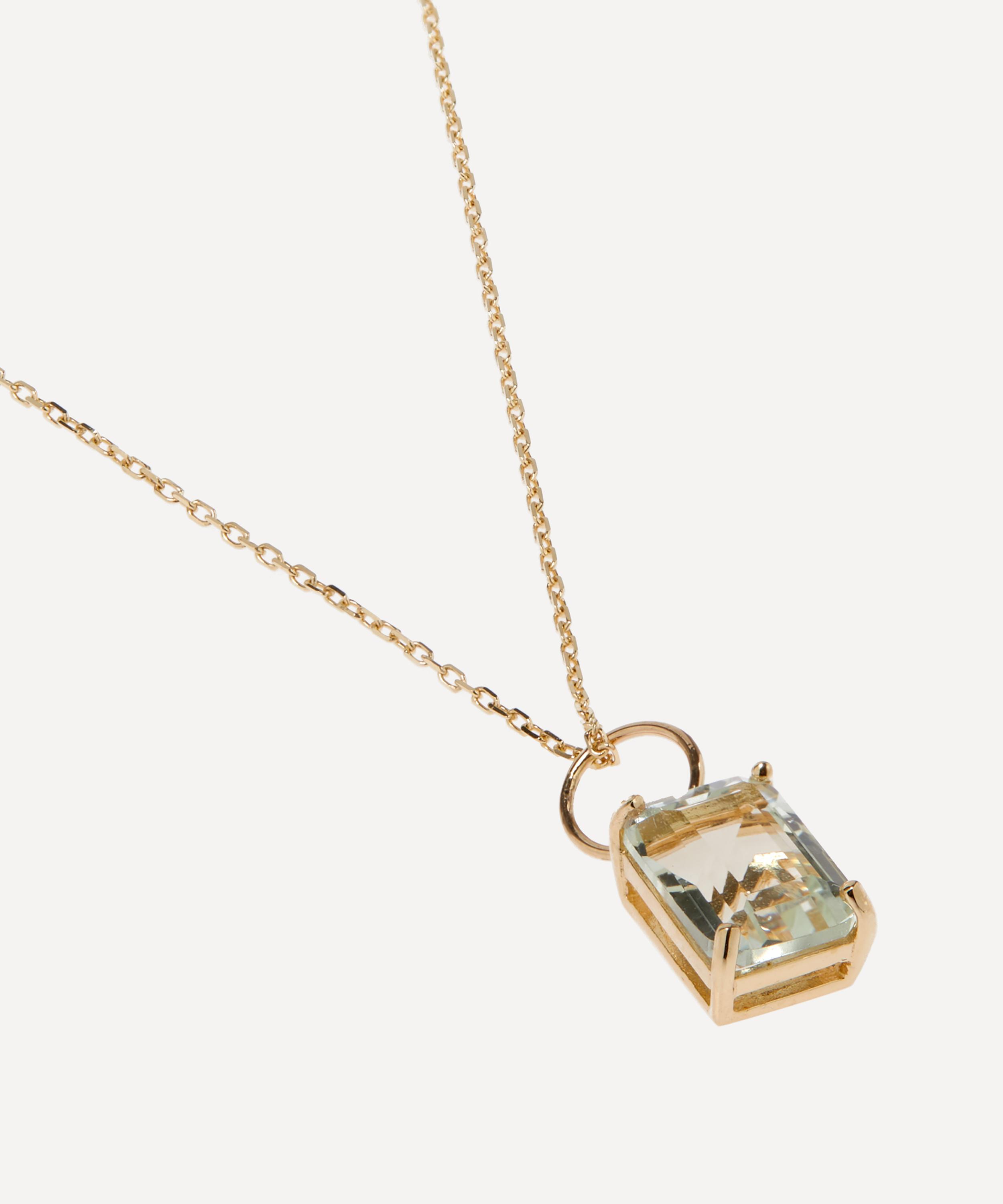 Mateo - 14ct Gold Emerald Cut Green Amethyst Pendant Necklace image number 3