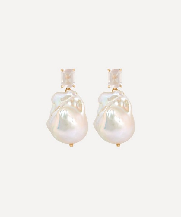 Mateo - 14ct Gold Rose Quartz and Baroque Pearl Drop Earrings image number null