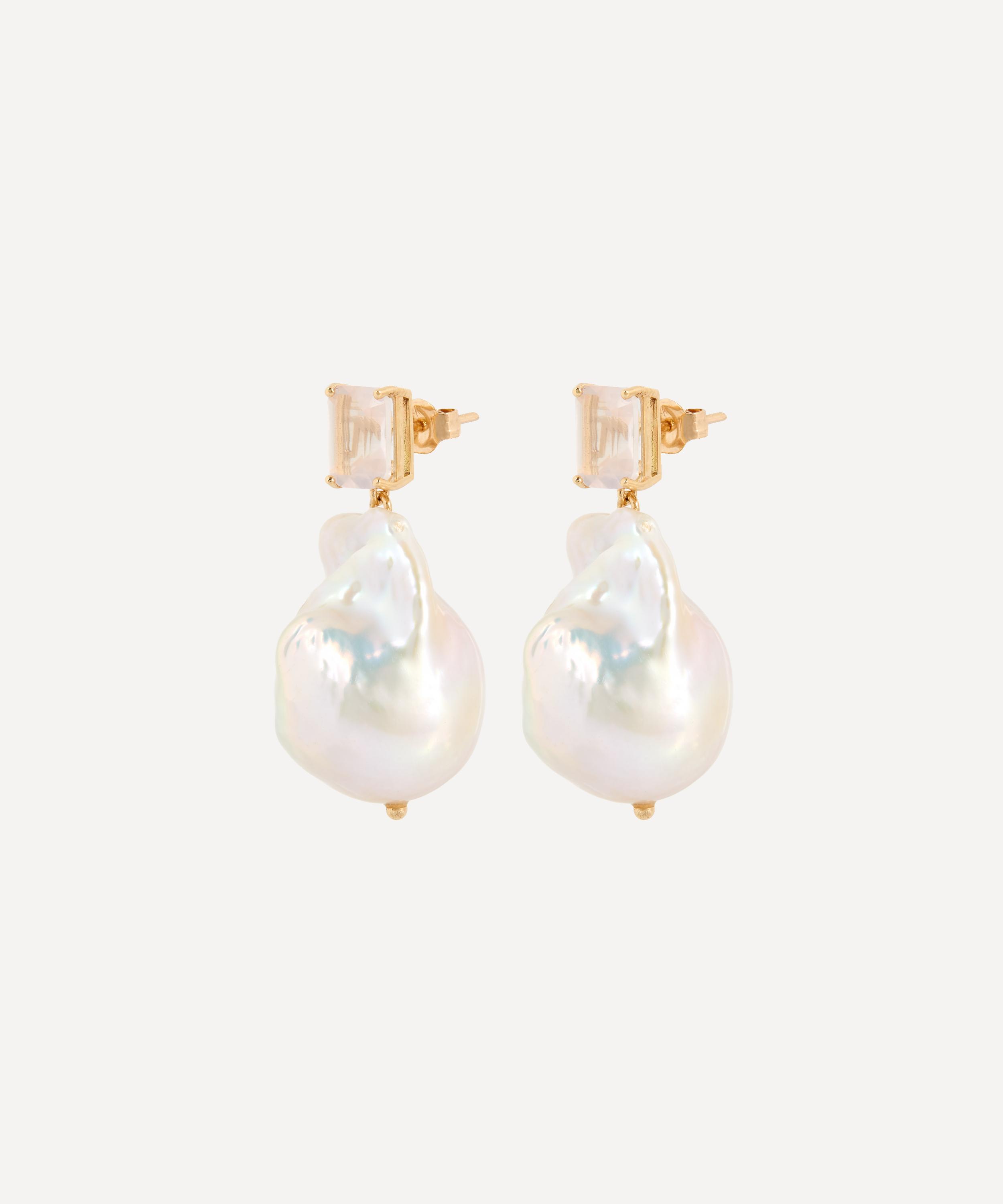 Mateo - 14ct Gold Rose Quartz and Baroque Pearl Drop Earrings image number 1