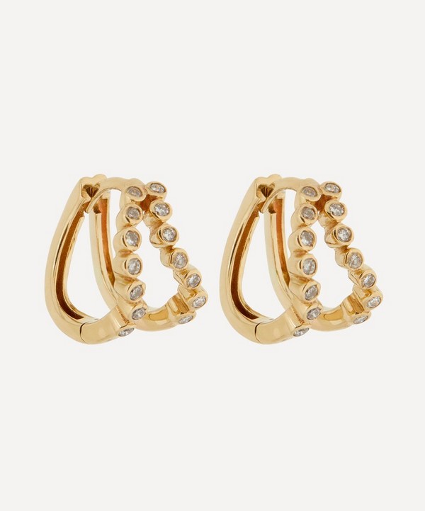 Mateo 14ct Gold Double Diamond Wave Huggie Hoop Earrings | Liberty