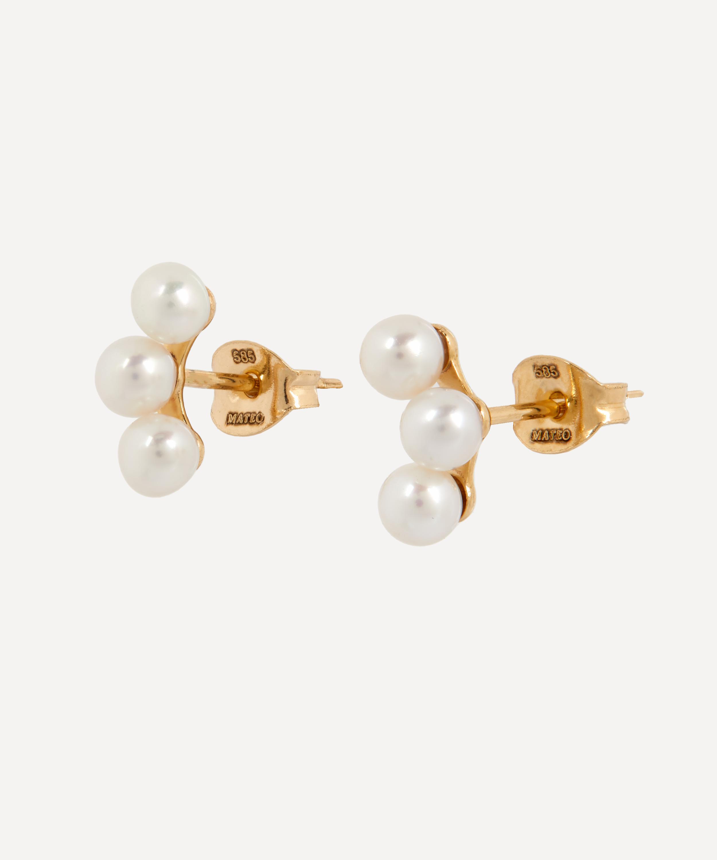 Mateo - 14ct Gold The Pearl Stud Earrings image number 2