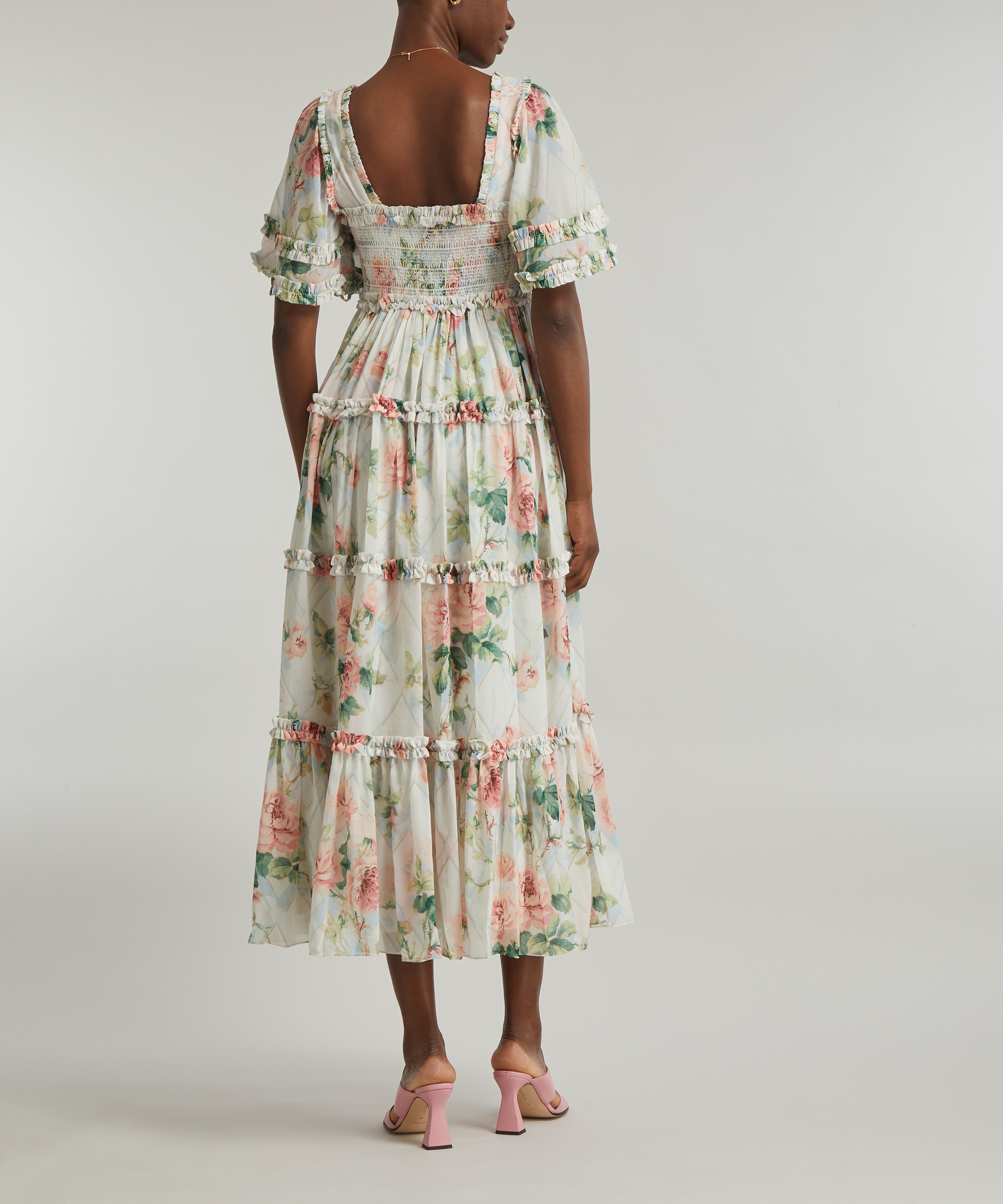 Needle & Thread Harlequin Rose Chiffon Smocked Ankle Gown | Liberty