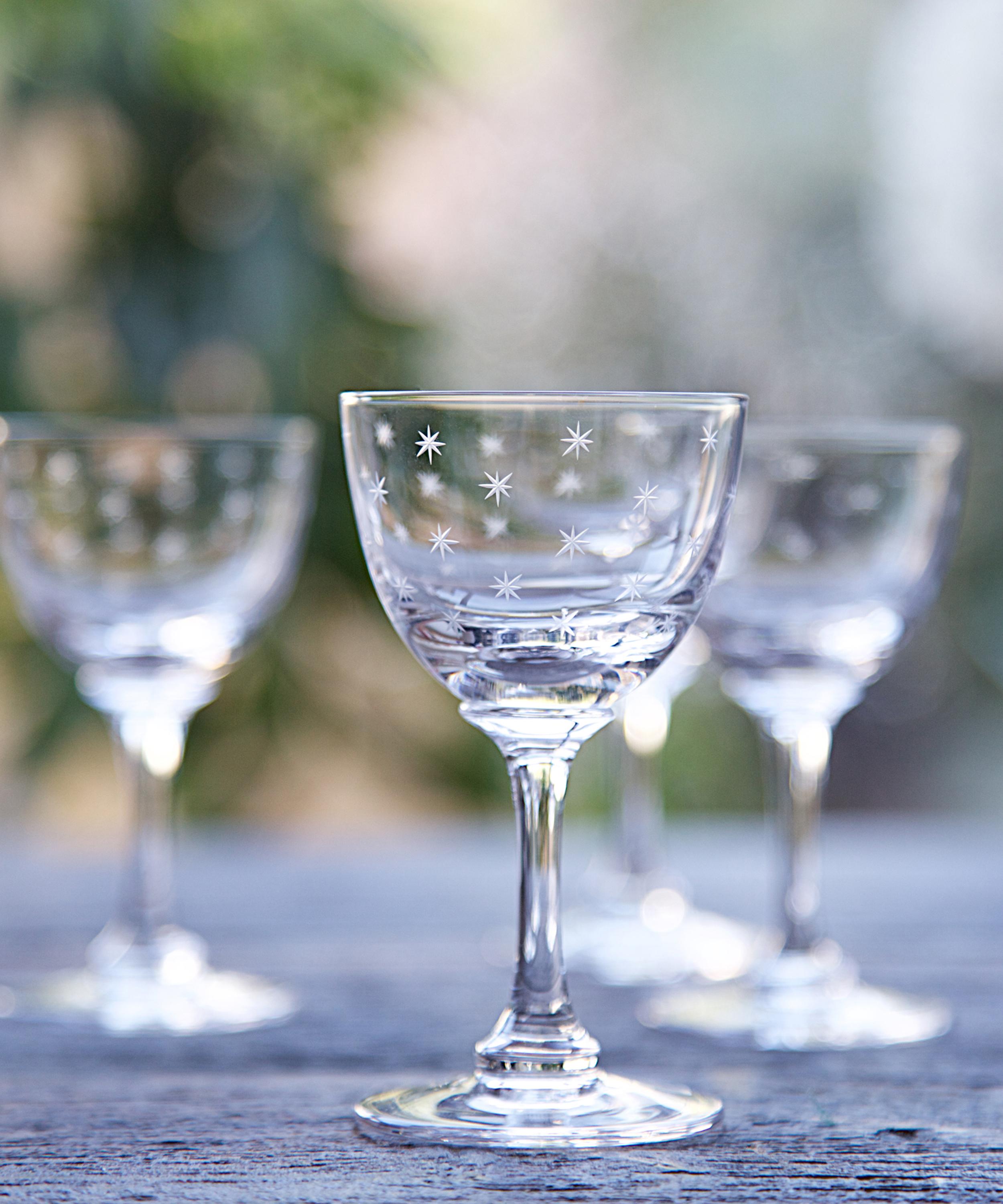 Vintage Set of Six Heavy Cut Crystal Wine Glasses, Crystal Wine