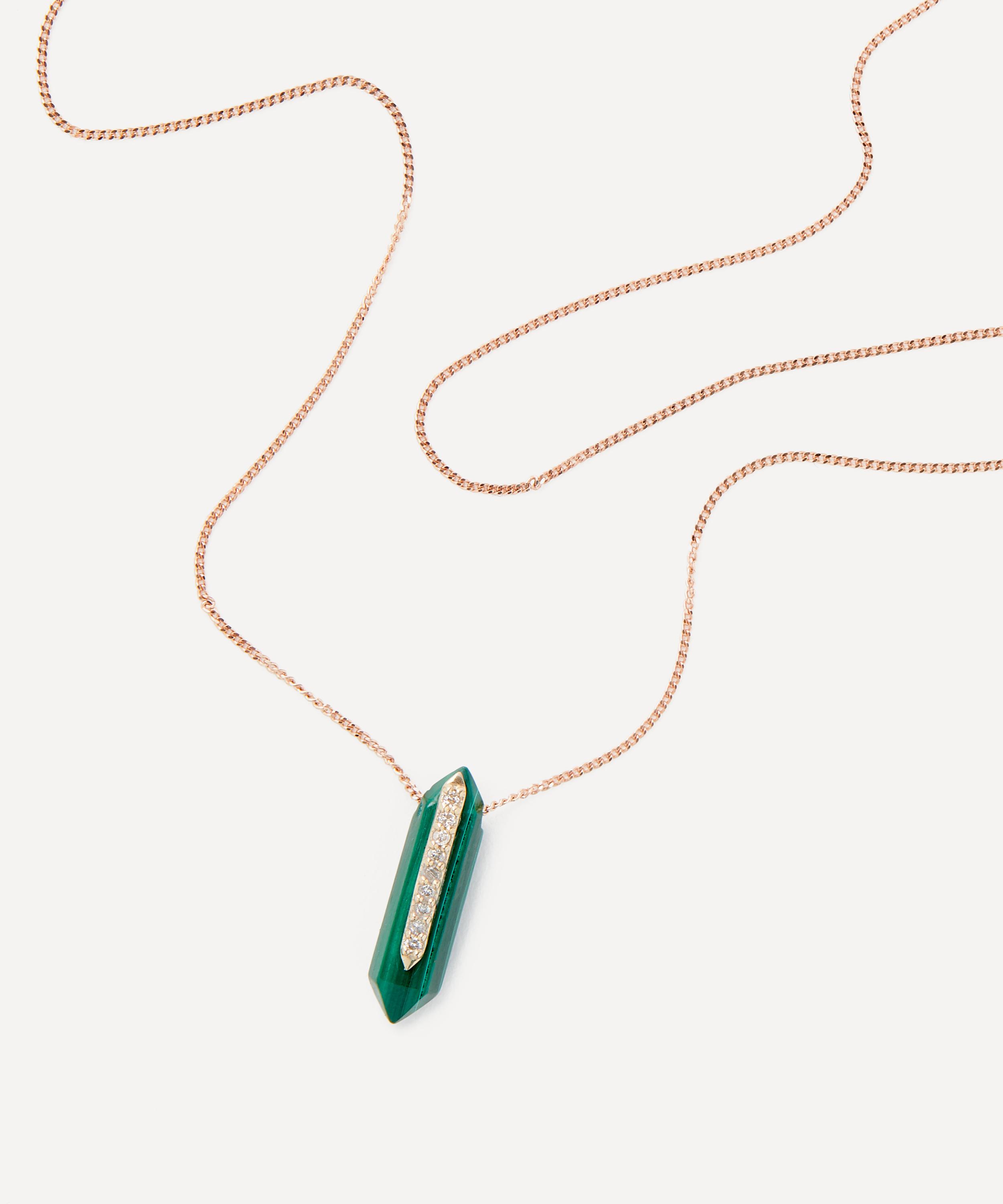 Pascale Monvoisin - 14ct Rose Gold Moon No.1 Malachite Pendant Necklace image number 2
