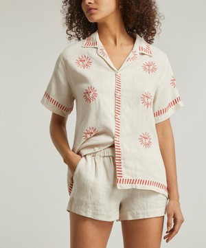 Desmond & Dempsey - Helios Oat Embroidery Linen Cuban Pyjama Set image number 2