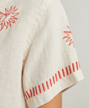 Desmond & Dempsey - Helios Oat Embroidery Linen Cuban Pyjama Set image number 4