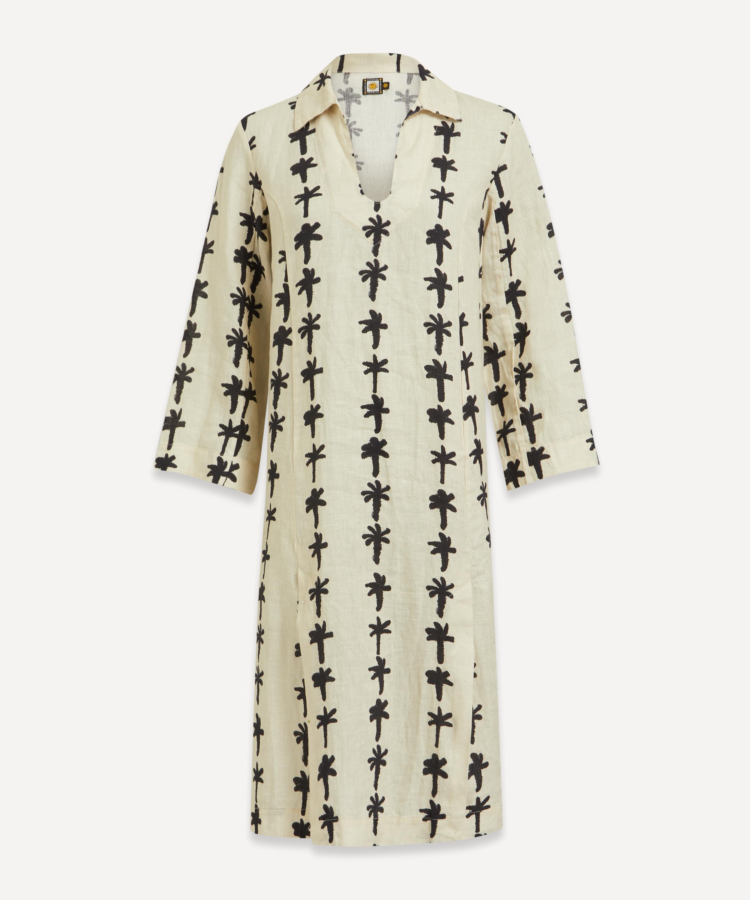 Desmond & Dempsey - Palm Stripe Print Linen Kaftan image number 0