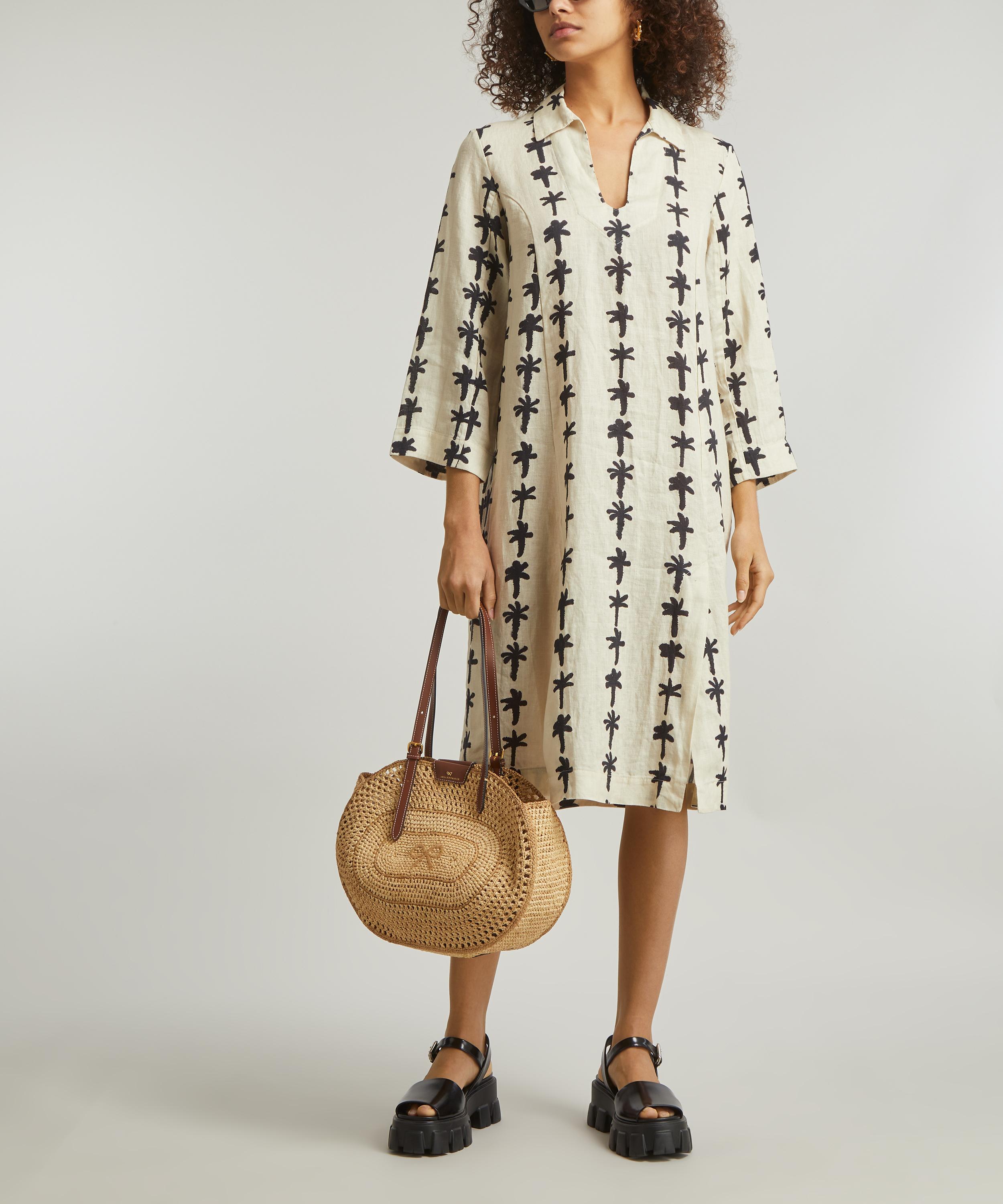 Desmond & Dempsey - Palm Stripe Print Linen Kaftan image number 1