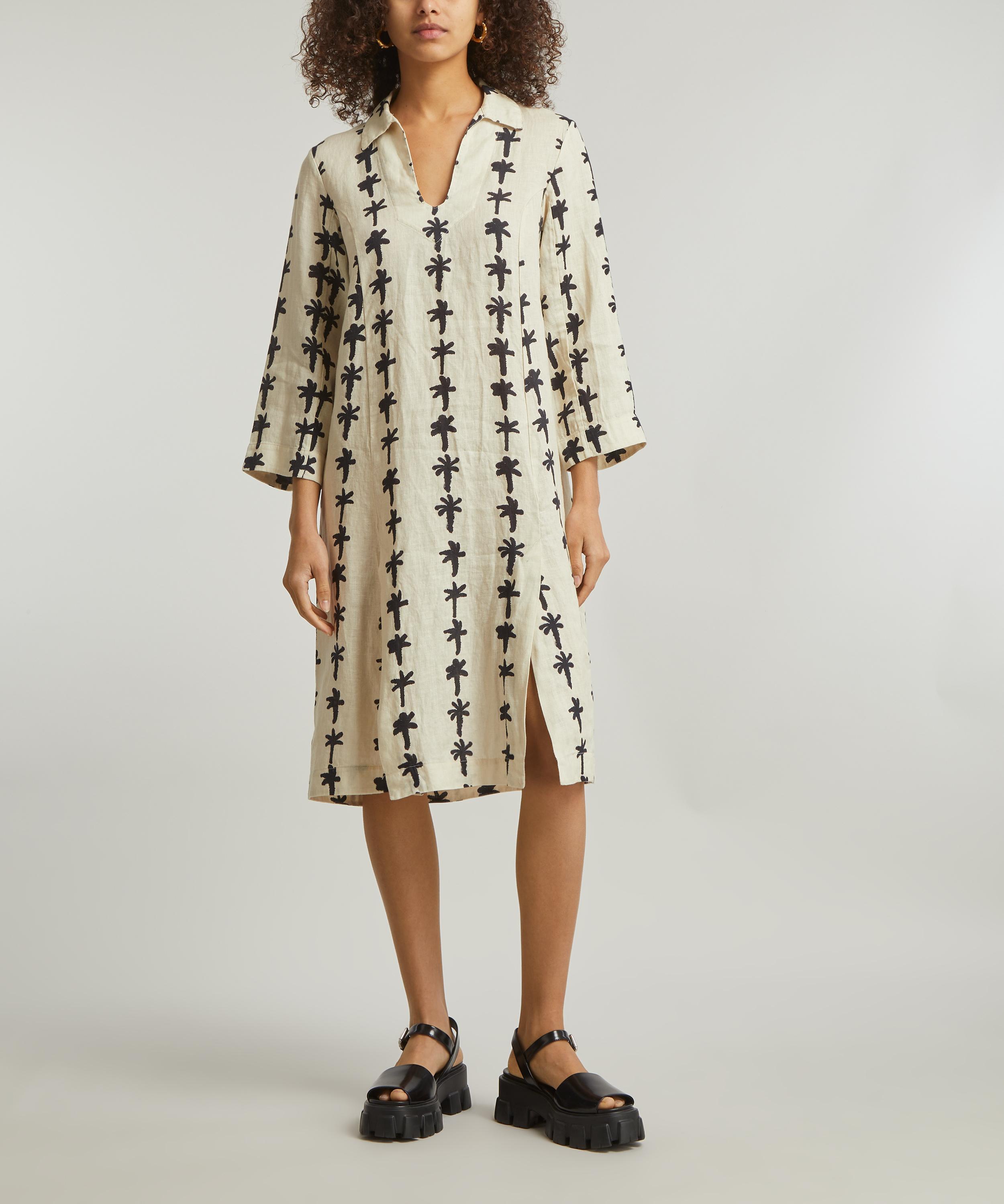 Desmond & Dempsey - Palm Stripe Print Linen Kaftan image number 2