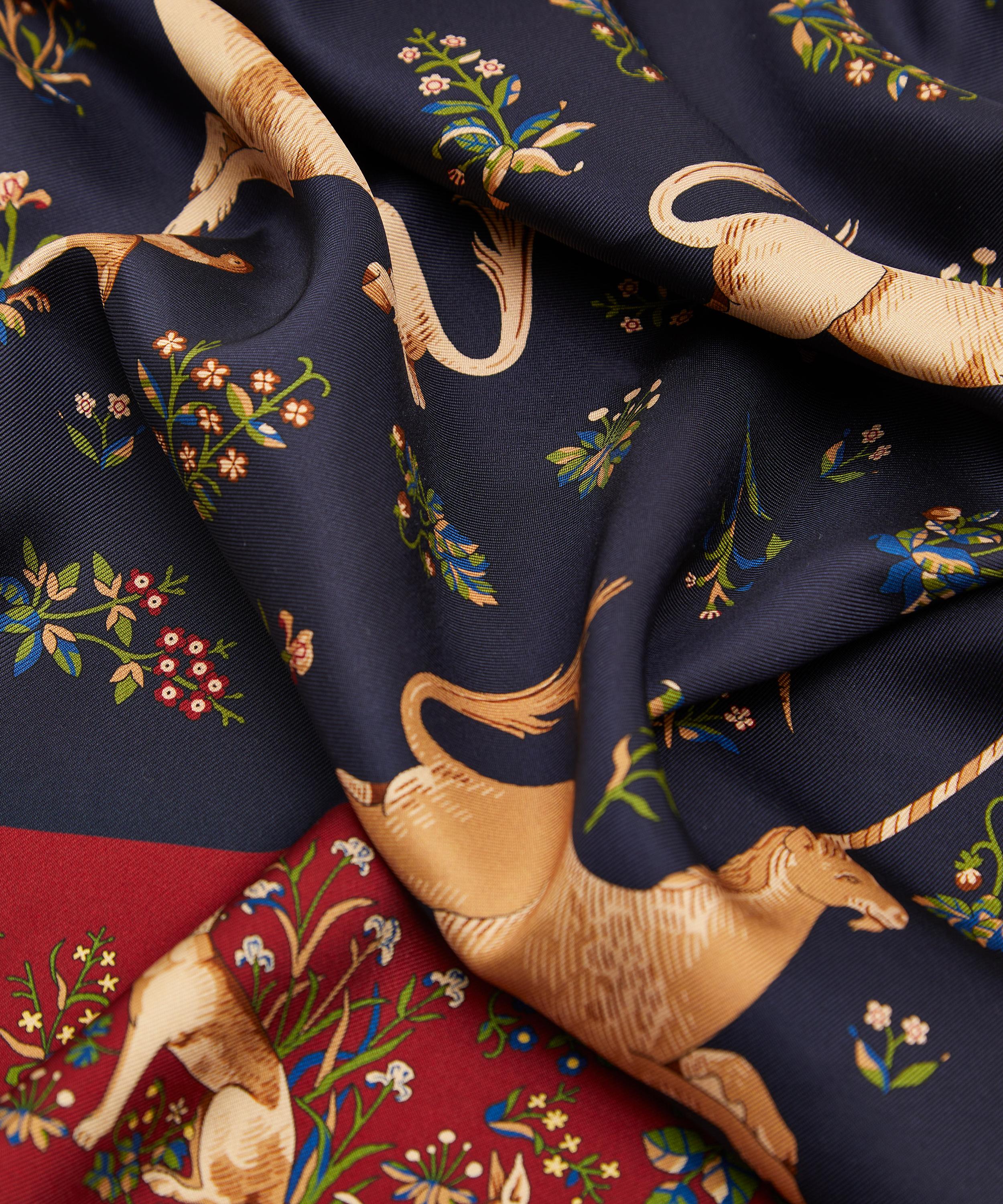 Drake's Unicorn Print Tasselled Silk Scarf