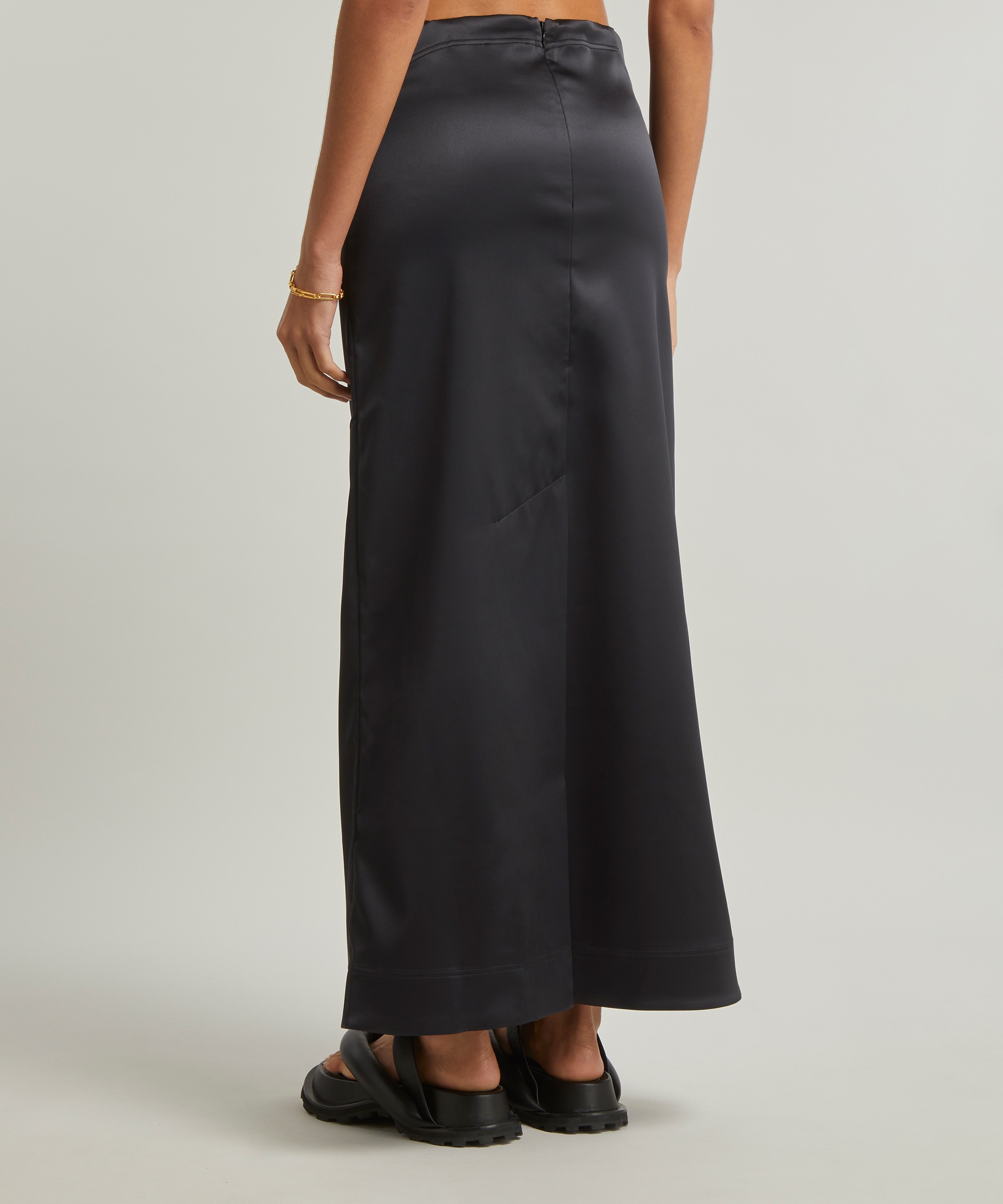 Black Maxi Skirt - Satin Side Slit Skirt - High Waist Long Skirt