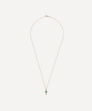 Andrea Fohrman - 18ct Gold Emerald Pavé Cross Pendant Necklace image number 1