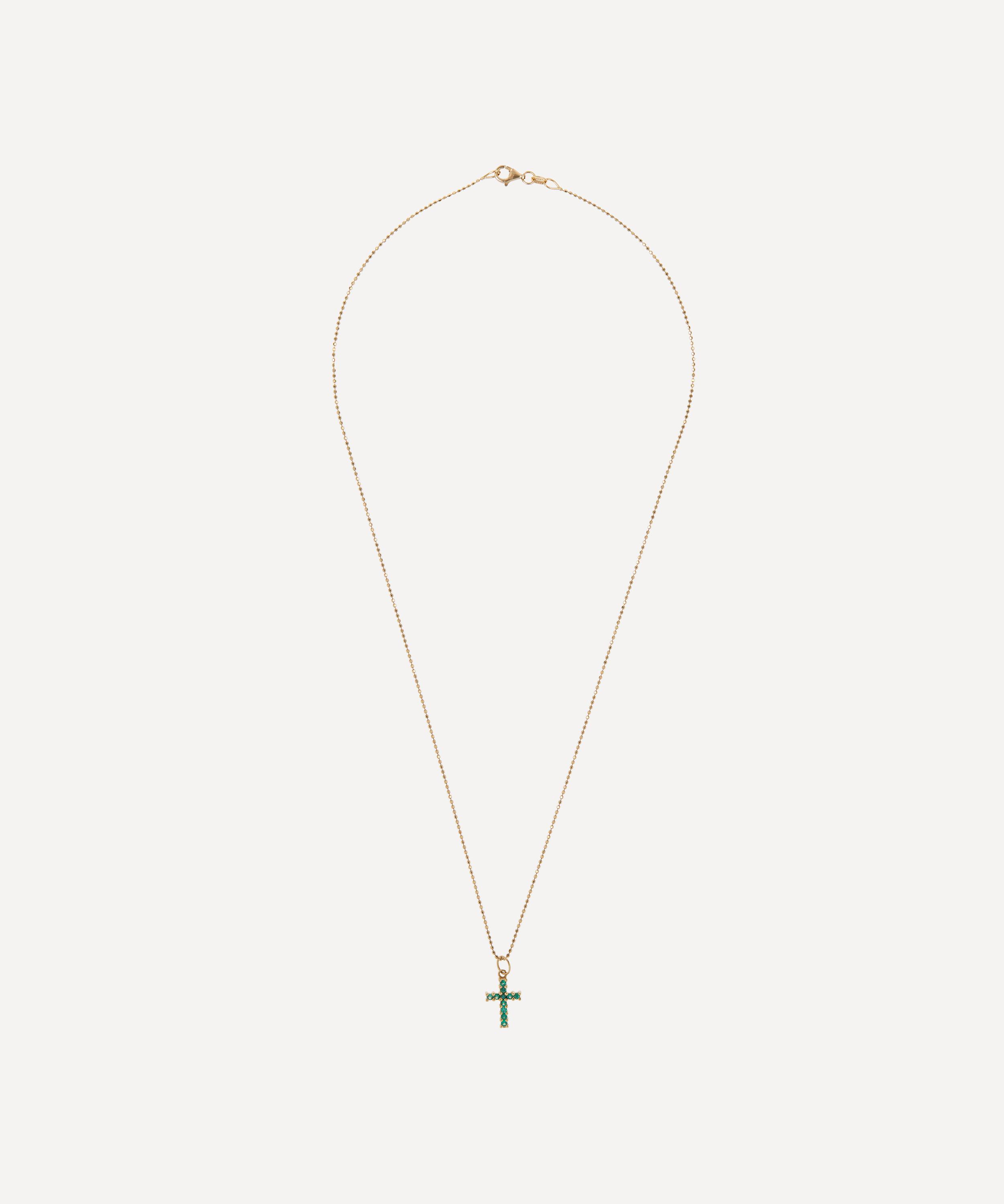 Andrea Fohrman - 18ct Gold Emerald Pavé Cross Pendant Necklace image number 1