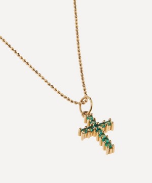 Andrea Fohrman - 18ct Gold Emerald Pavé Cross Pendant Necklace image number 2