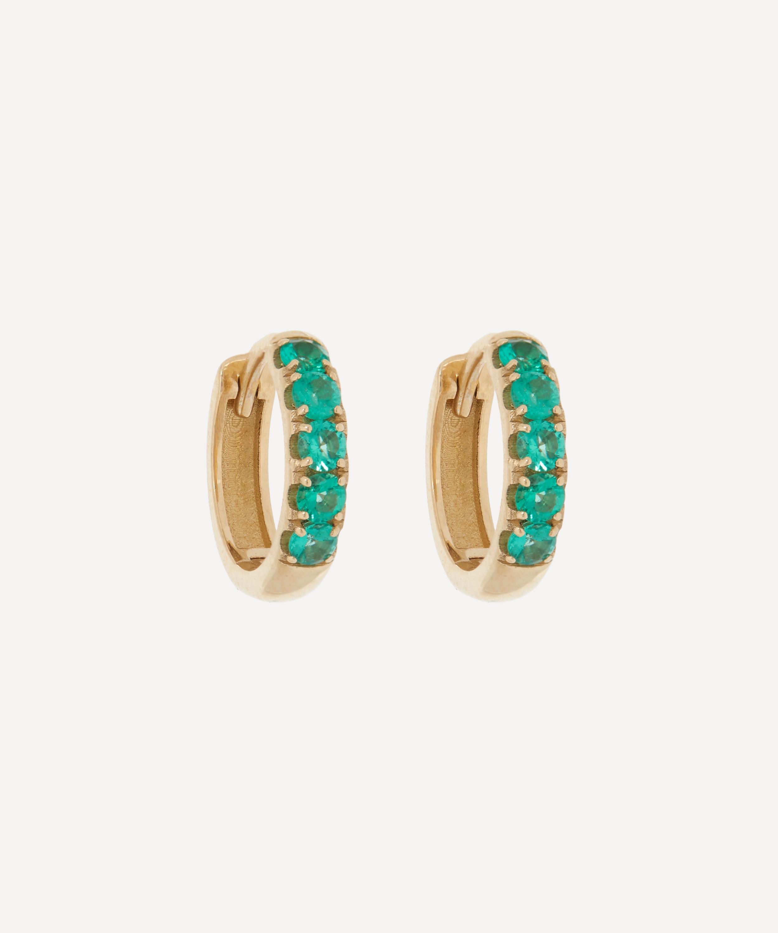 Andrea Fohrman - 14ct Gold Chubby Emerald Pavé Huggie Hoop Earrings image number 0