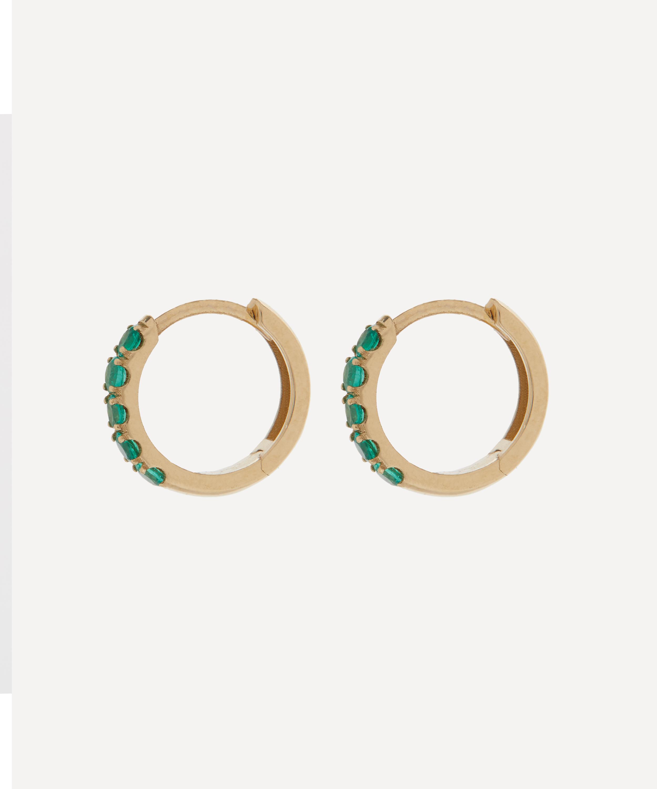 Andrea Fohrman - 14ct Gold Chubby Emerald Pavé Huggie Hoop Earrings image number 1