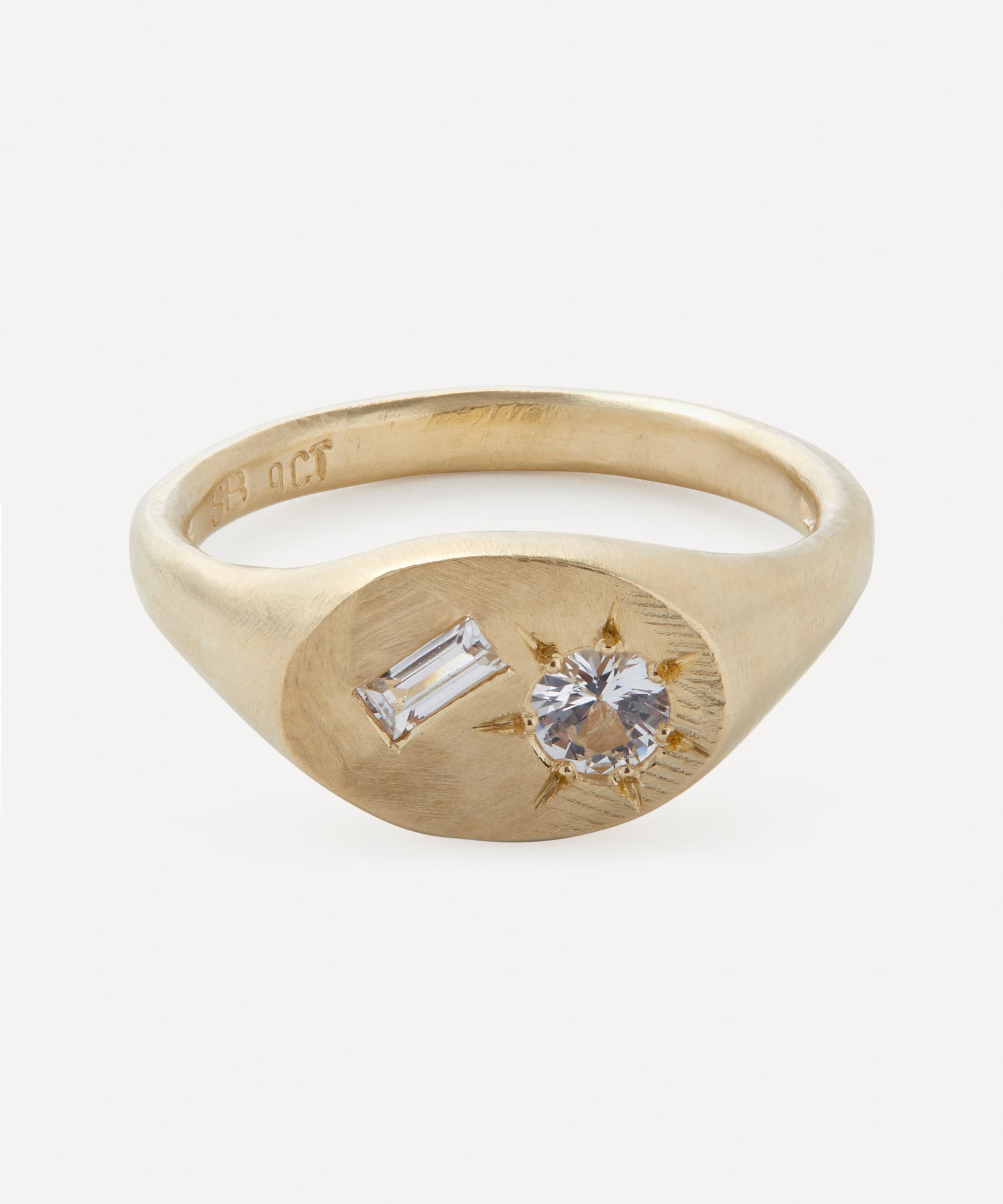Seb Brown - 9ct Gold Oval White Sapphire Signet Ring image number 