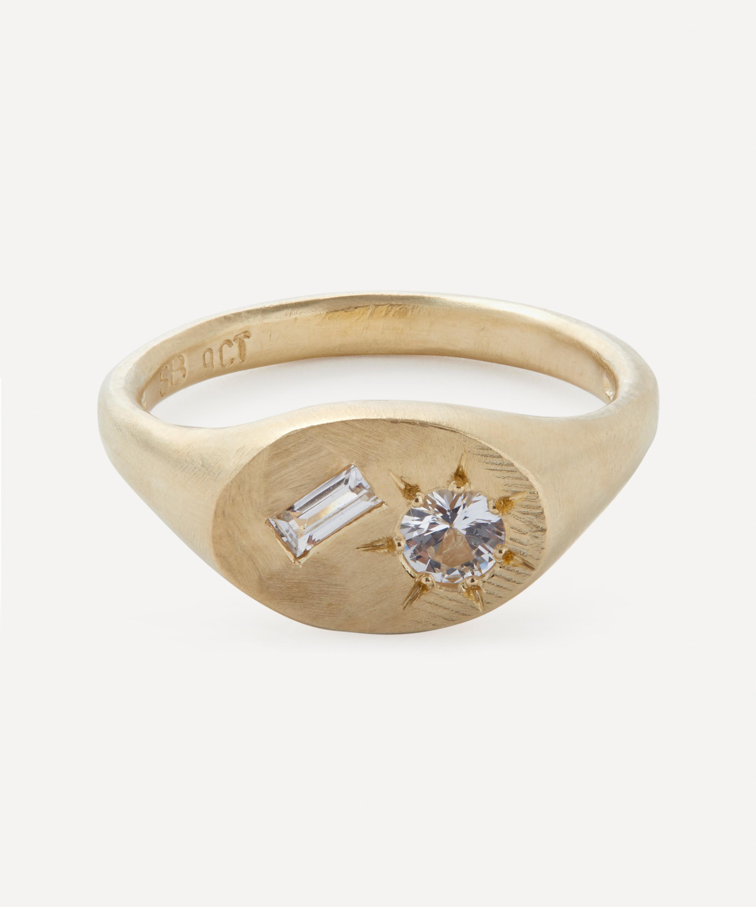 Seb Brown - 9ct Gold Oval White Sapphire Signet Ring