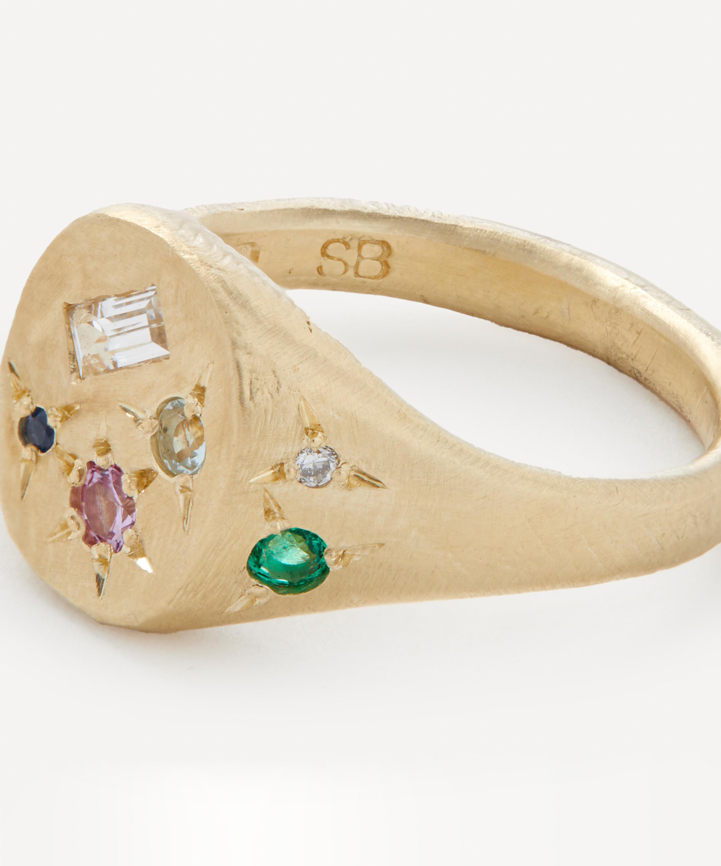 Seb Brown - 9ct Gold Neapolitan Pastel Multi-Stone Signet Ring image number 1