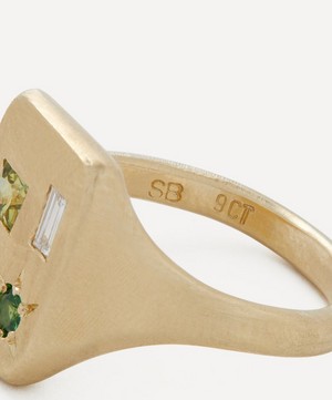Seb Brown - 9ct Gold Florentine Multi-Stone Signet Ring image number 1