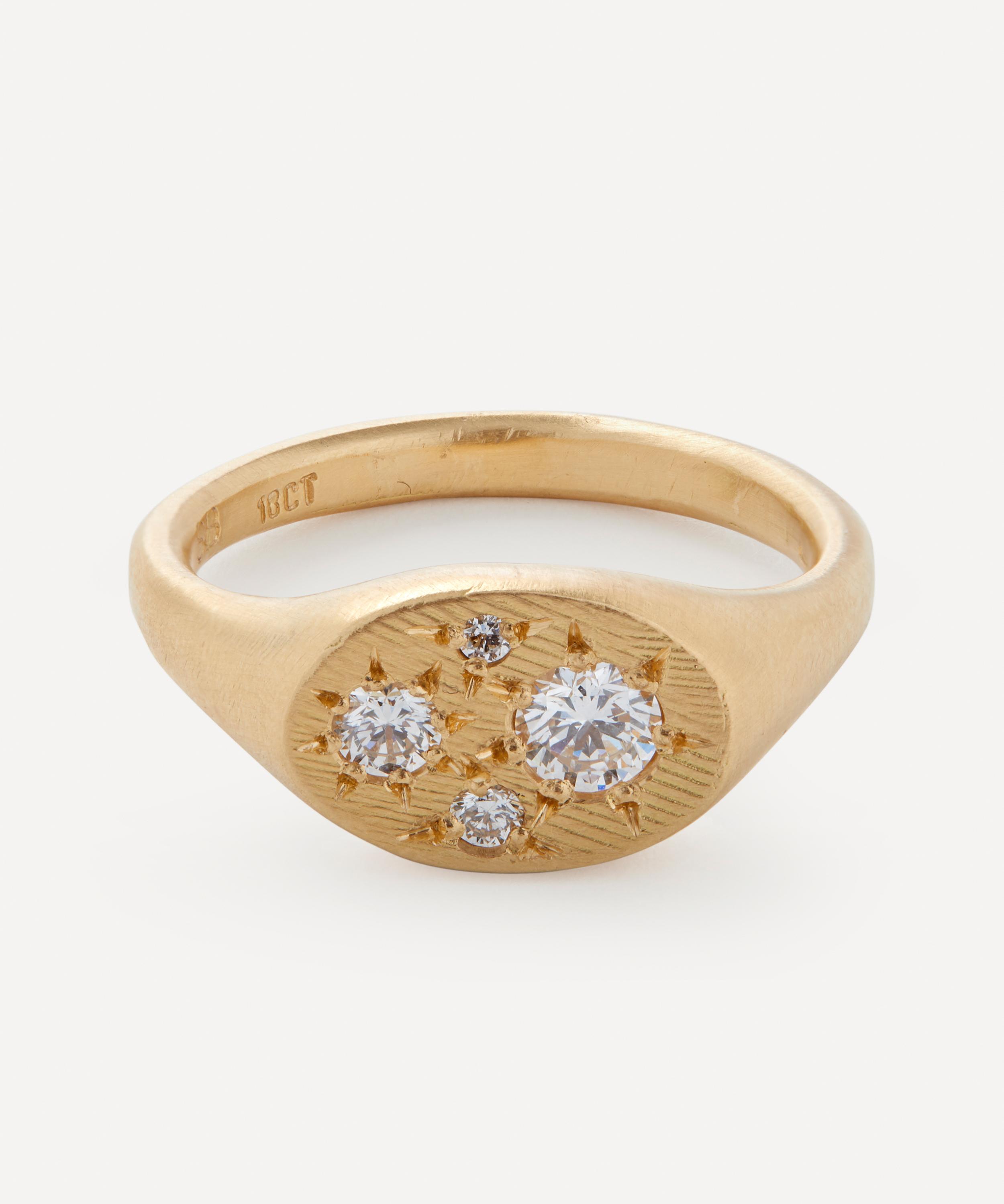 Seb Brown - 18ct Gold Oval White Diamond Signet Ring image number 0