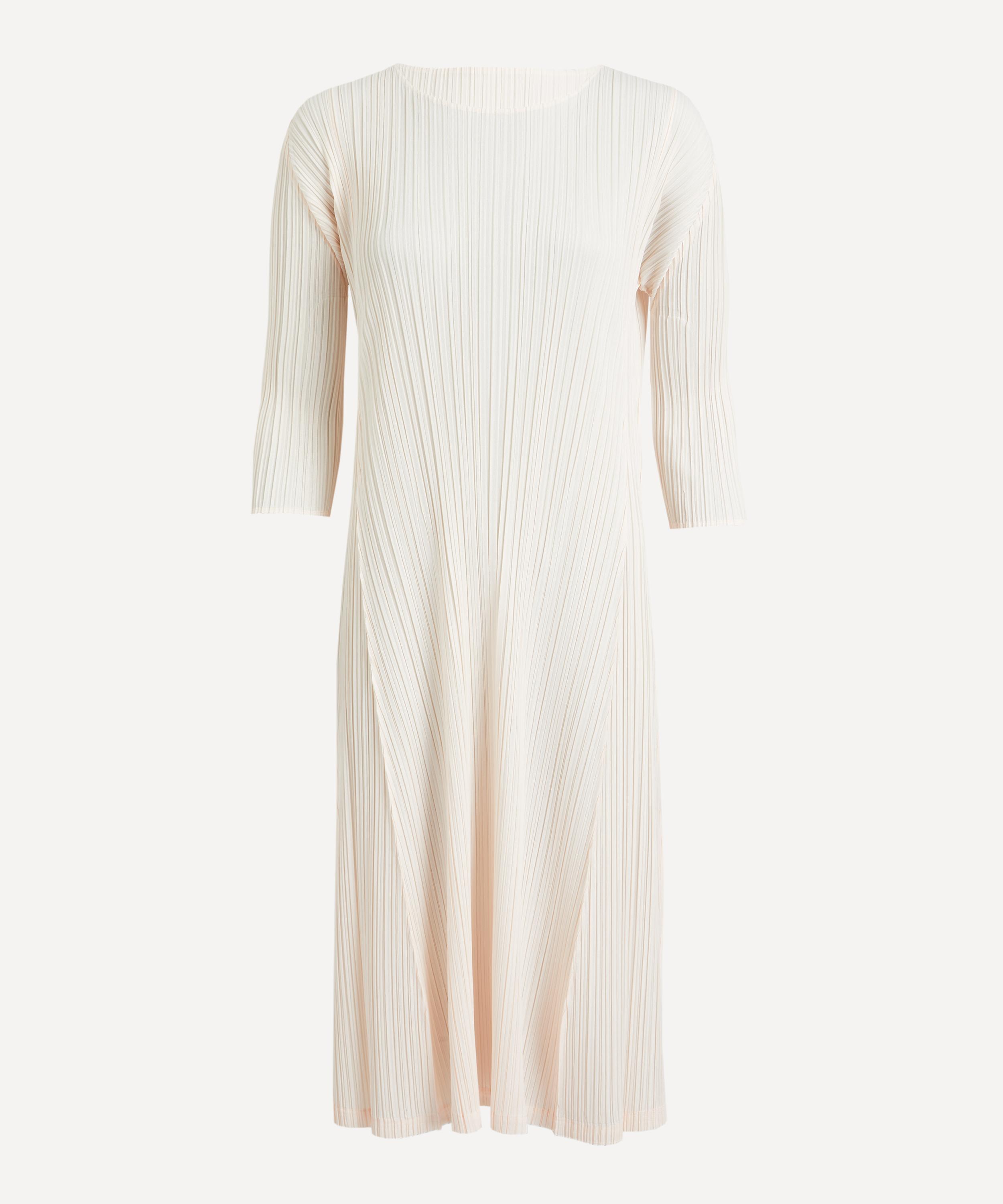 Pleats Please Issey Miyake MELLOW PLEATS Pink White Midi-Dress