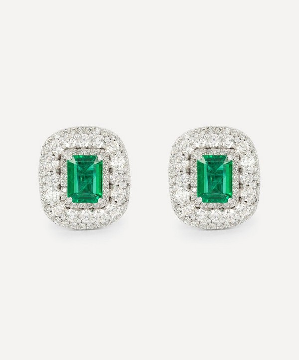 Kojis - 18ct White Gold Emerald and Diamond Cluster Earrings image number null