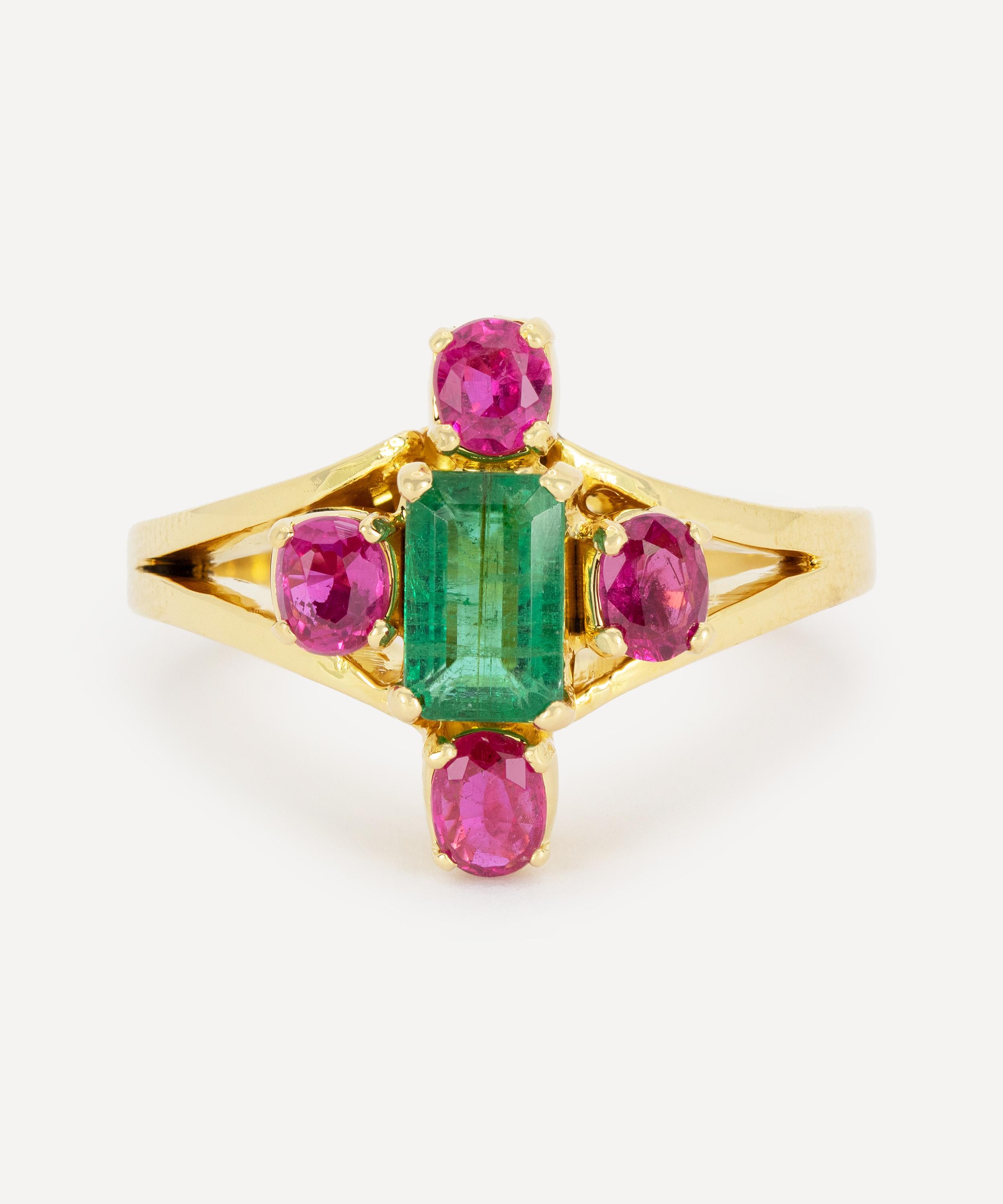 Kojis - 14ct Gold Vintage Emerald and Pink Sapphire Ring