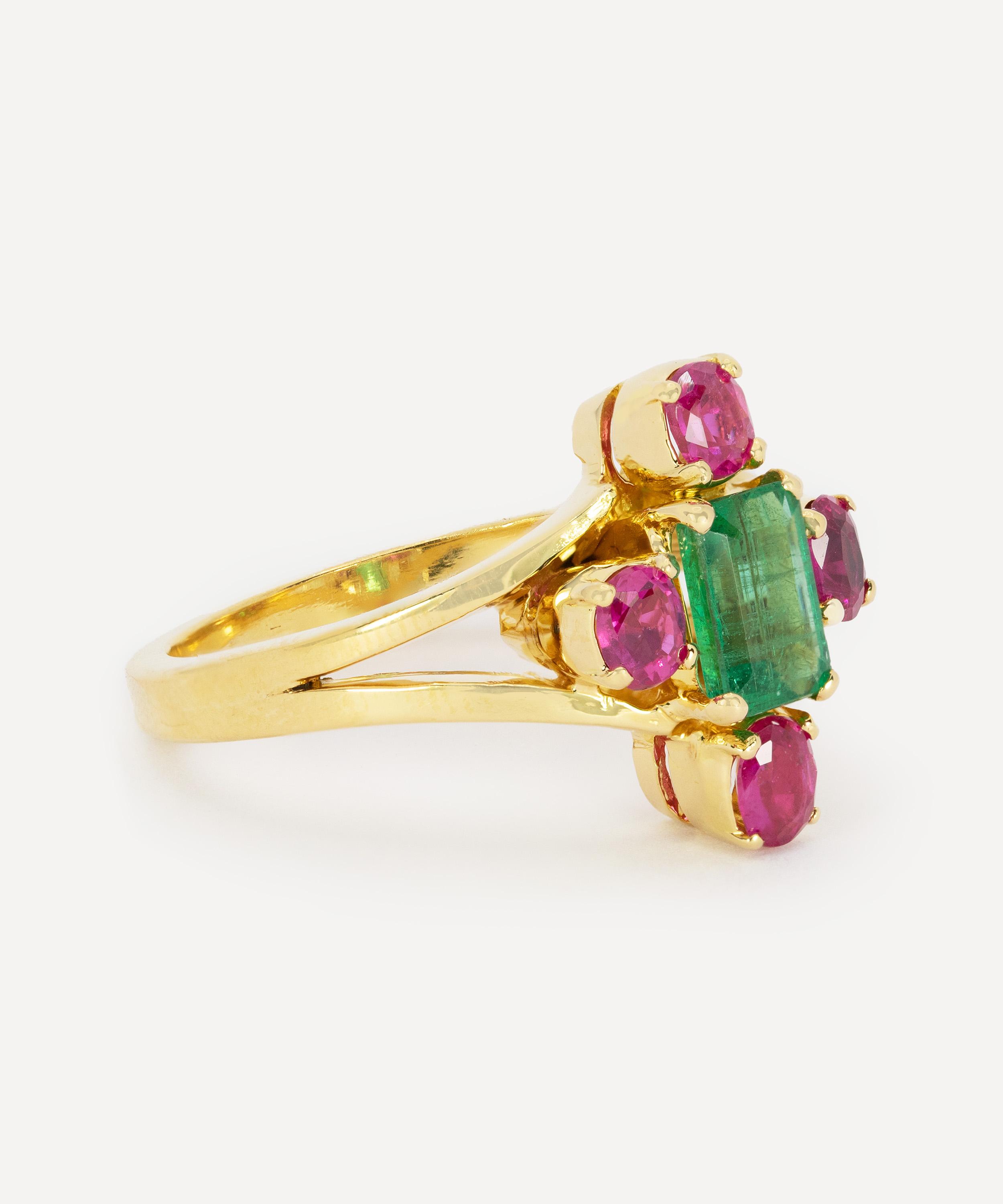 Kojis - 14ct Gold Vintage Emerald and Pink Sapphire Ring image number 1