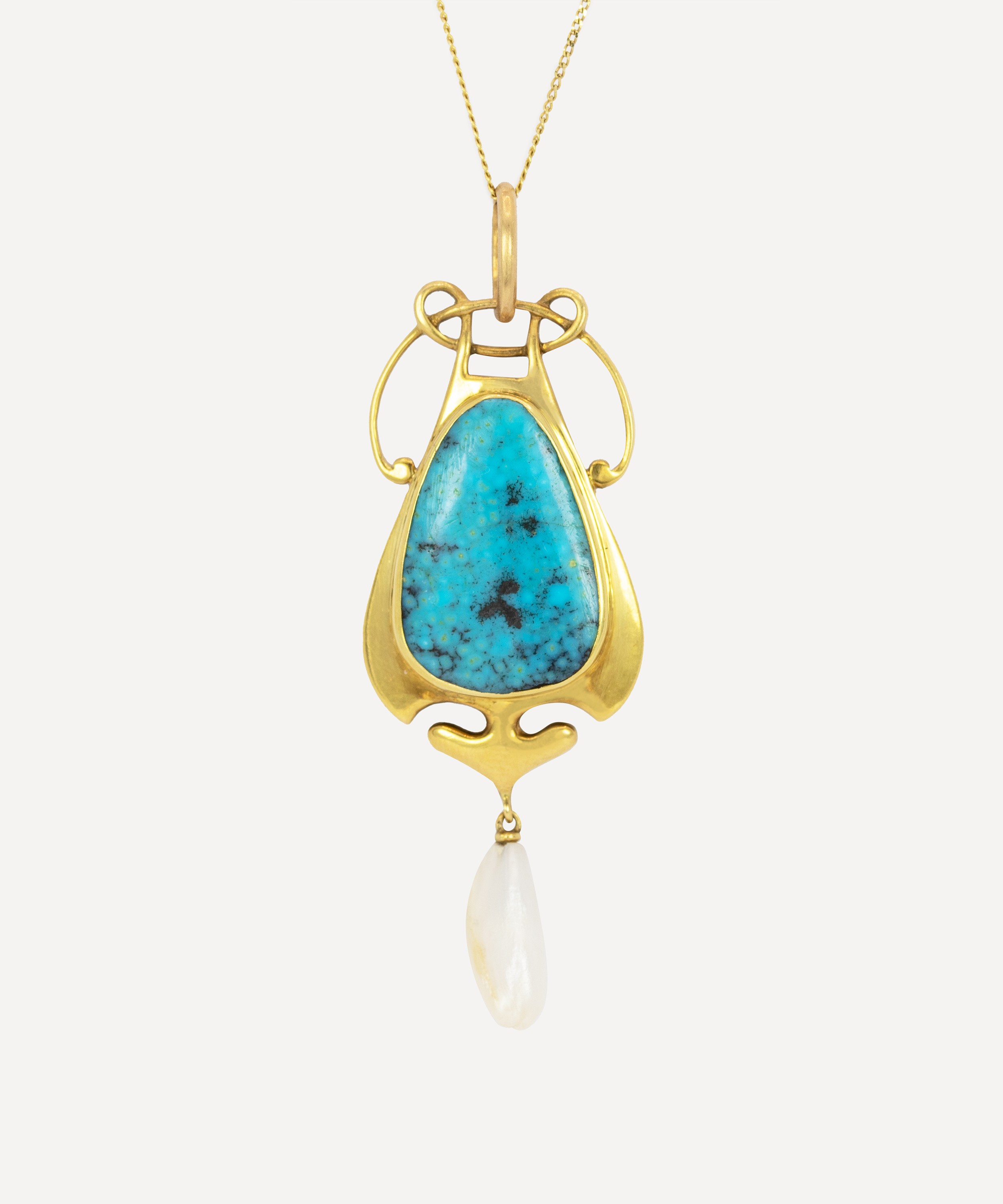 Kojis - 15ct Gold Arts and Crafts Turquoise Pendant Necklace image number 0