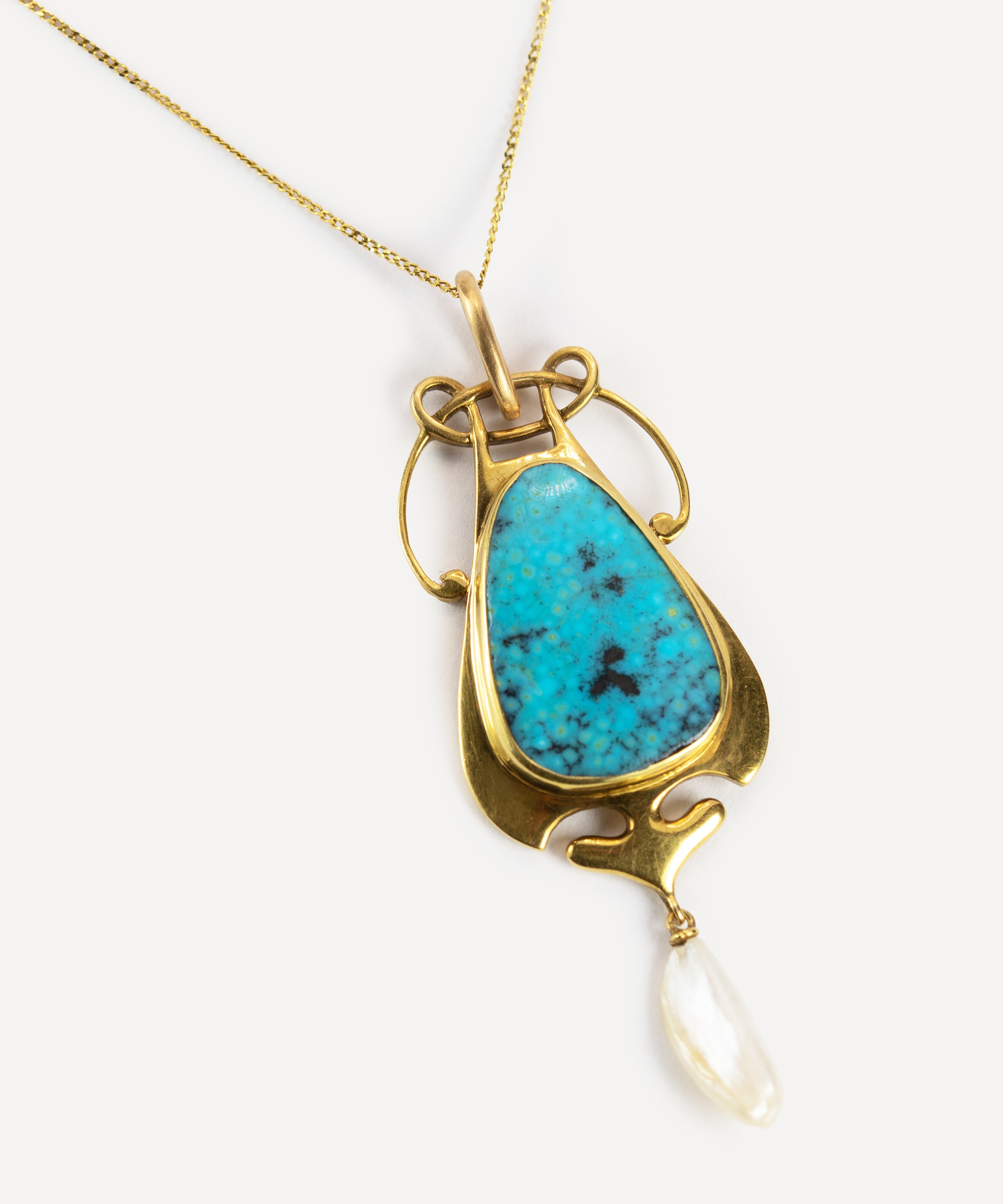 Kojis - 15ct Gold Arts and Crafts Turquoise Pendant Necklace image number 2