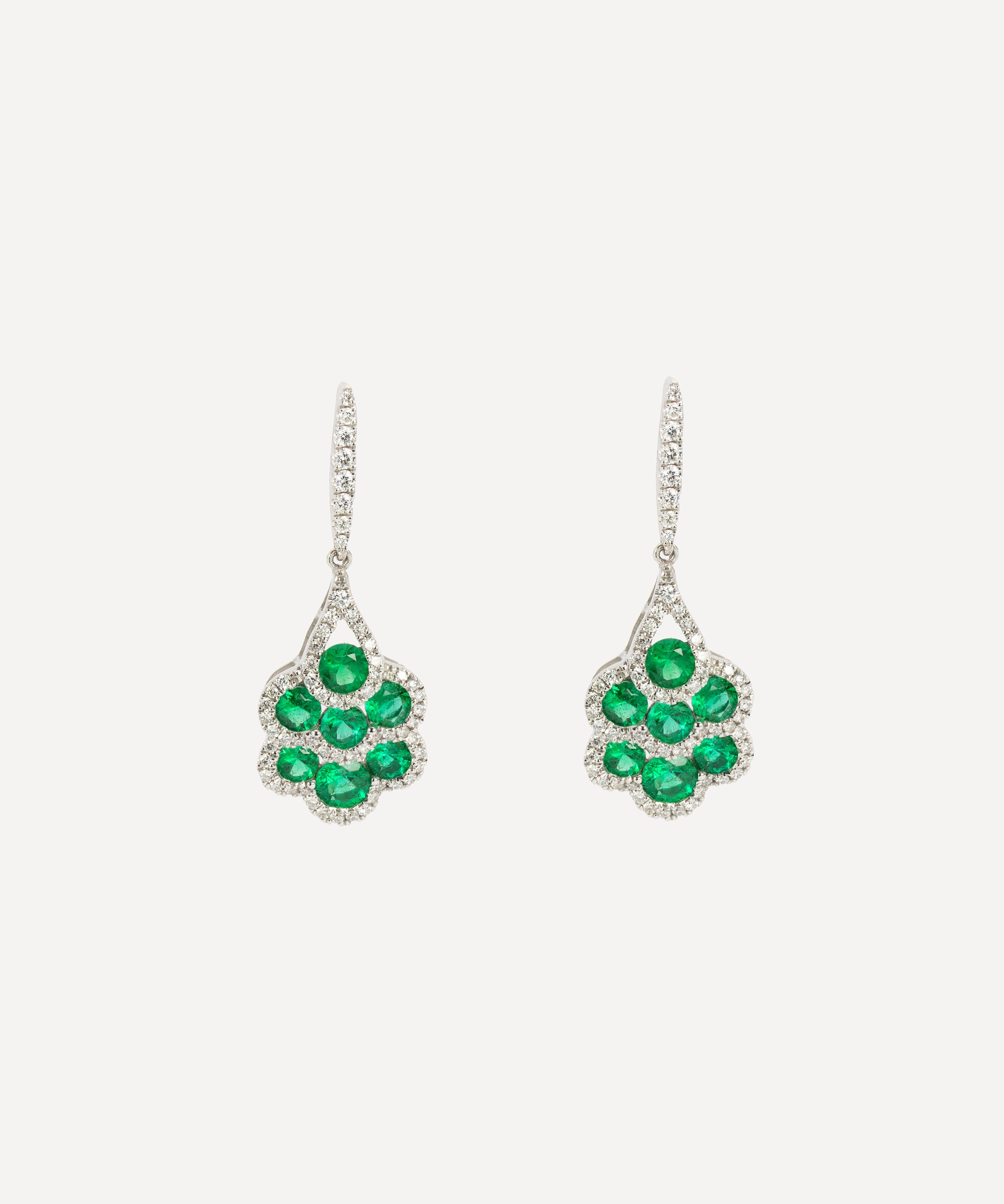 Kojis - 18ct White Gold Emerald and Diamond Fan Earrings image number 0