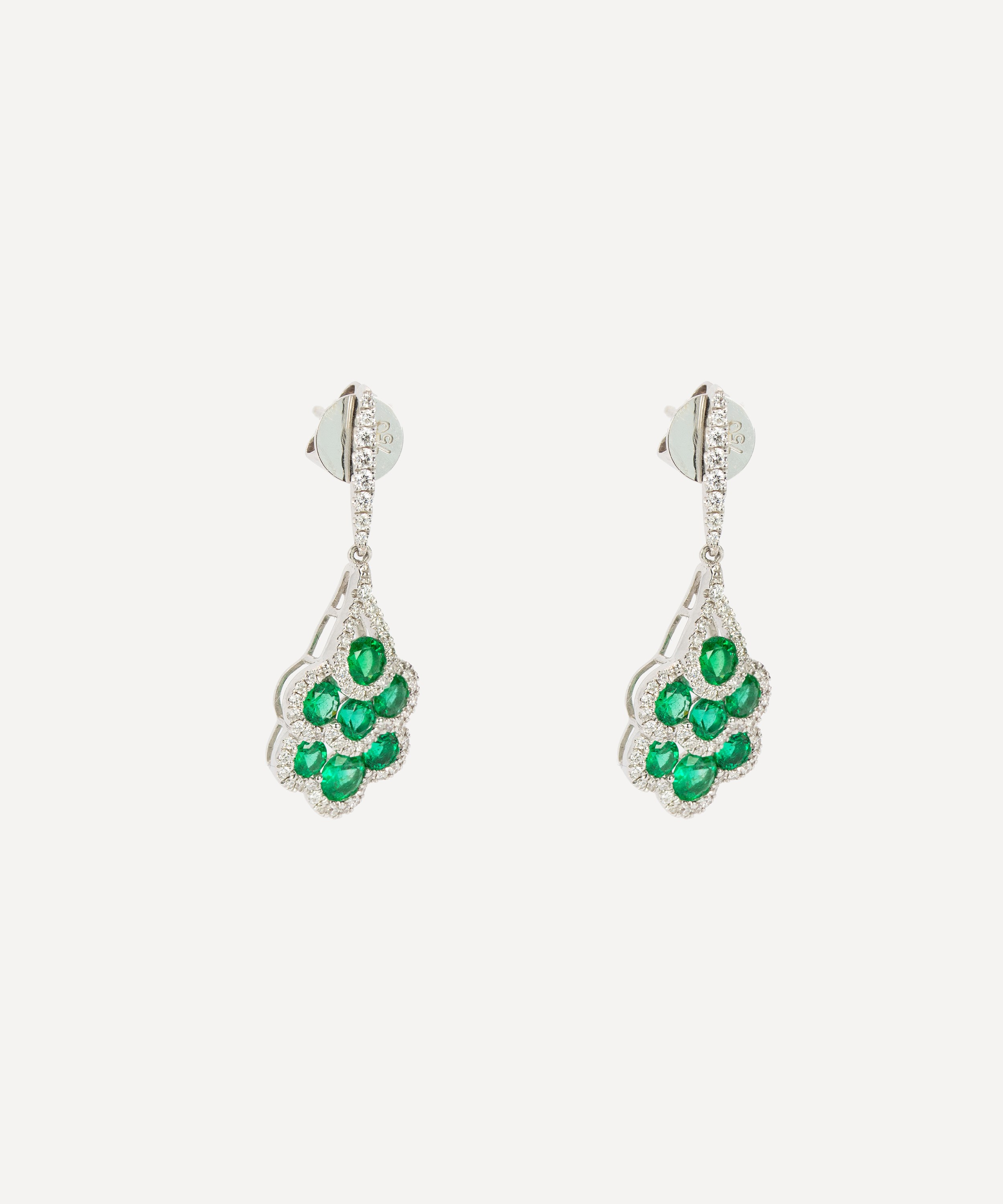 Kojis - 18ct White Gold Emerald and Diamond Fan Earrings image number 1