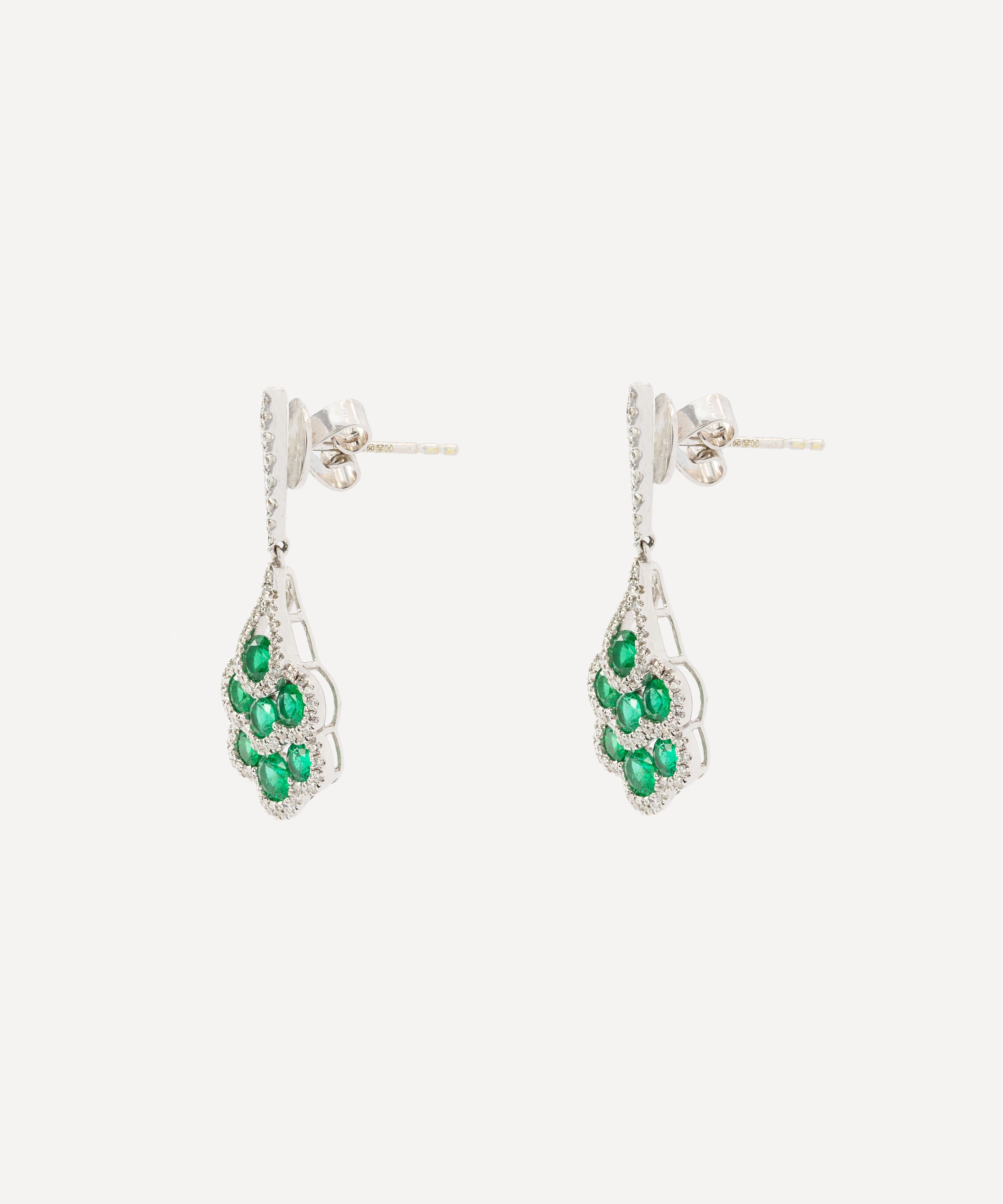 Kojis - 18ct White Gold Emerald and Diamond Fan Earrings image number 2