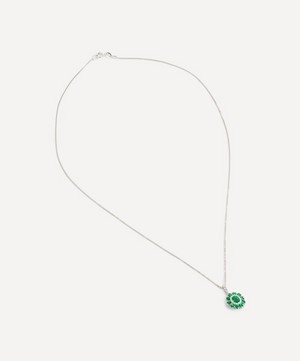 Kojis - 18ct White Gold Emerald and Diamond Inverse Cluster Pendant Necklace image number 1