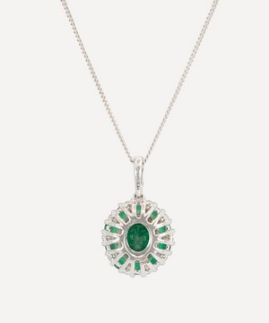 Kojis - 18ct White Gold Emerald and Diamond Inverse Cluster Pendant Necklace image number 3