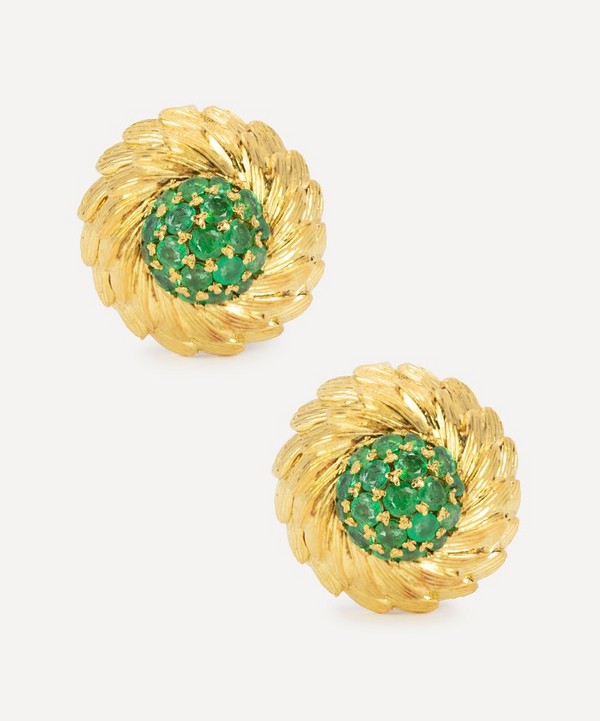 Kojis - 14ct Gold 1950s Emerald Stud Earrings image number null